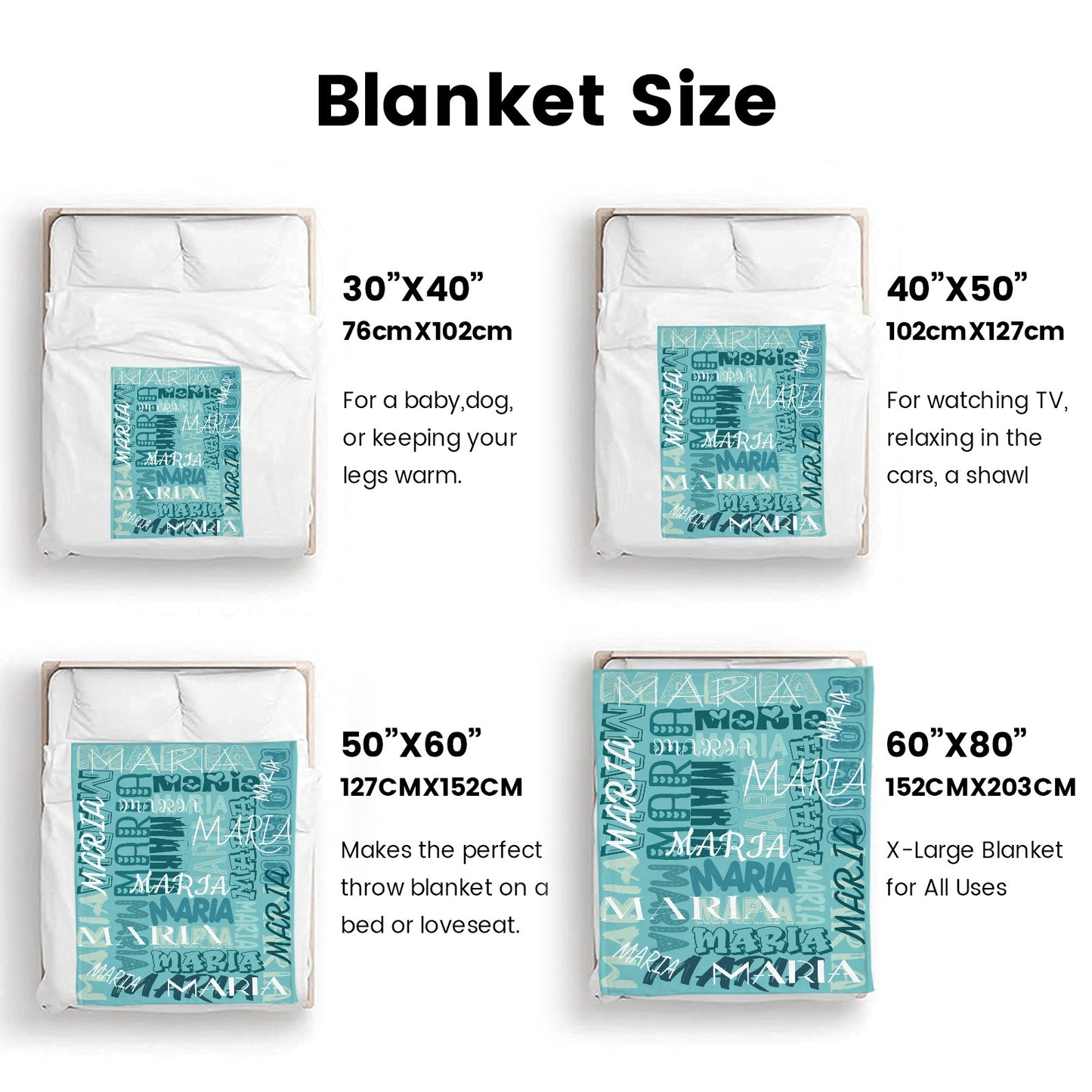 Blue Grey Flannel Blanket Name Blanket Personalized Blanket for Adult Kids Flannel Customize Throw Blanket Custom