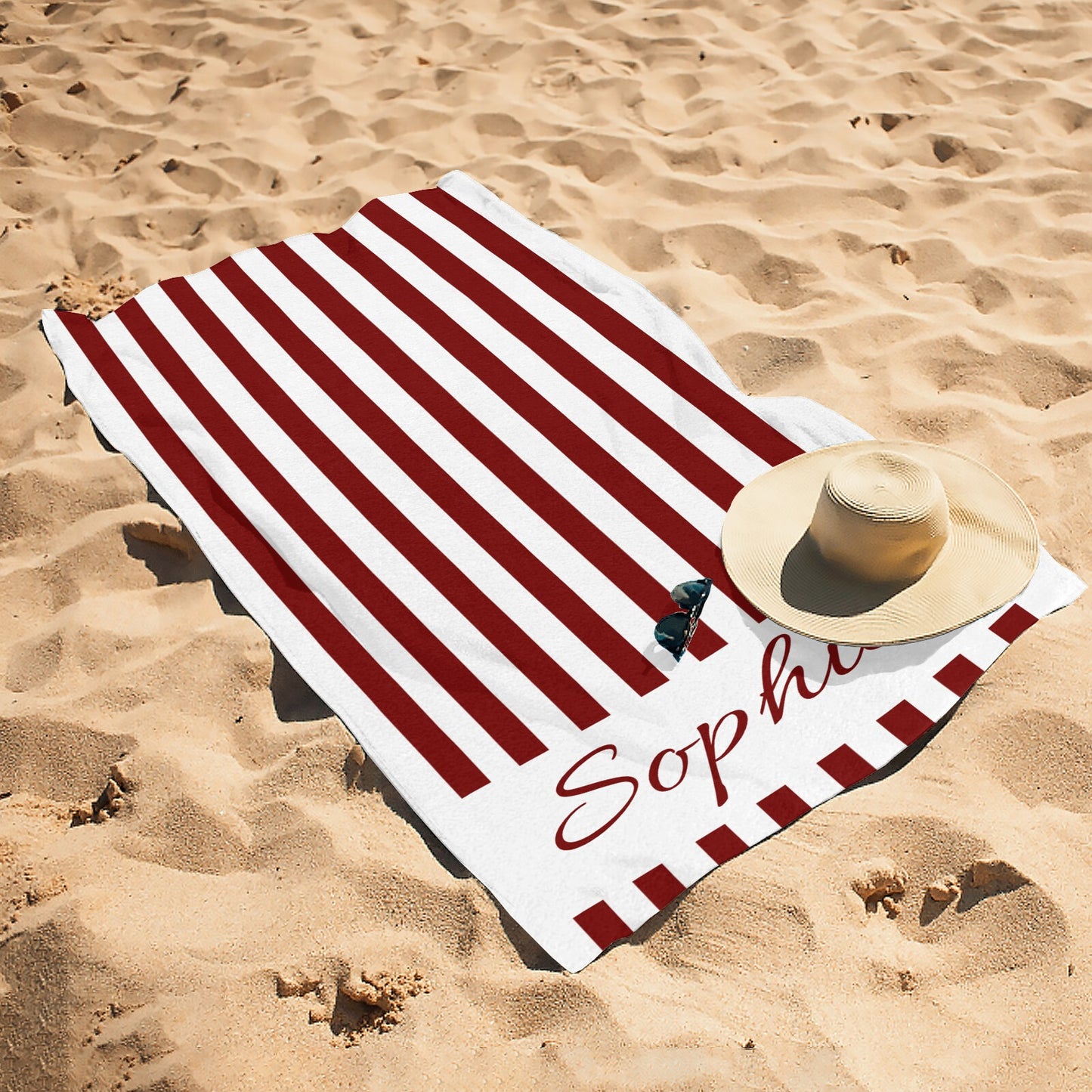 Red Stripe Beach Towel Custom Cotton/Poly Blend Pool Towel - Blue - Personalize with Your Name - Standard Size