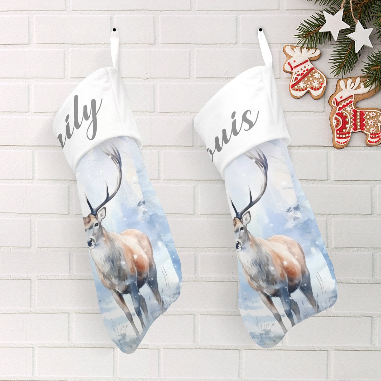 Snowy Deer Christmas Stocking Custom Name Christmas Socks Gift