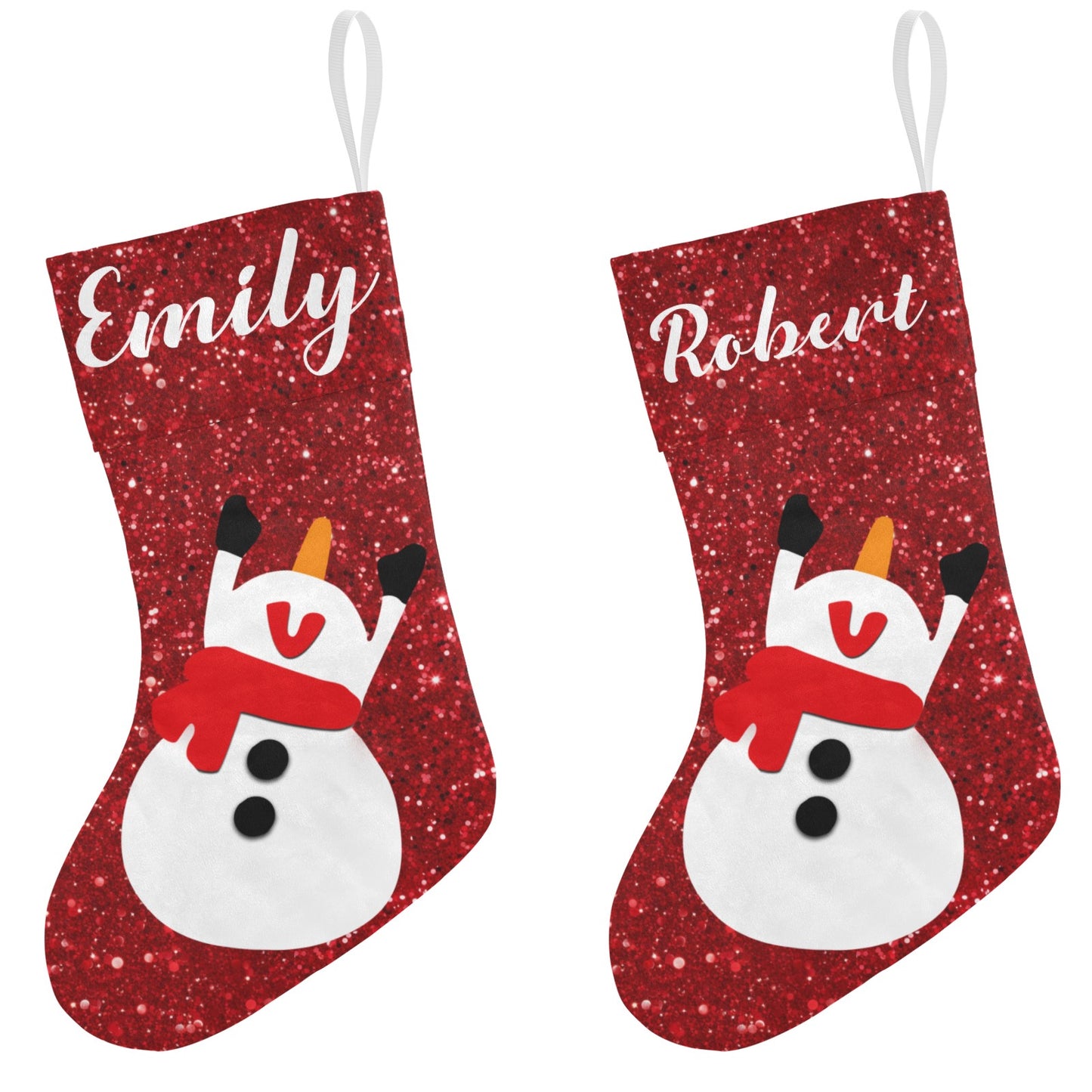 Red Glitter Snowman Christmas Stocking Custom Name Christmas Socks Gift