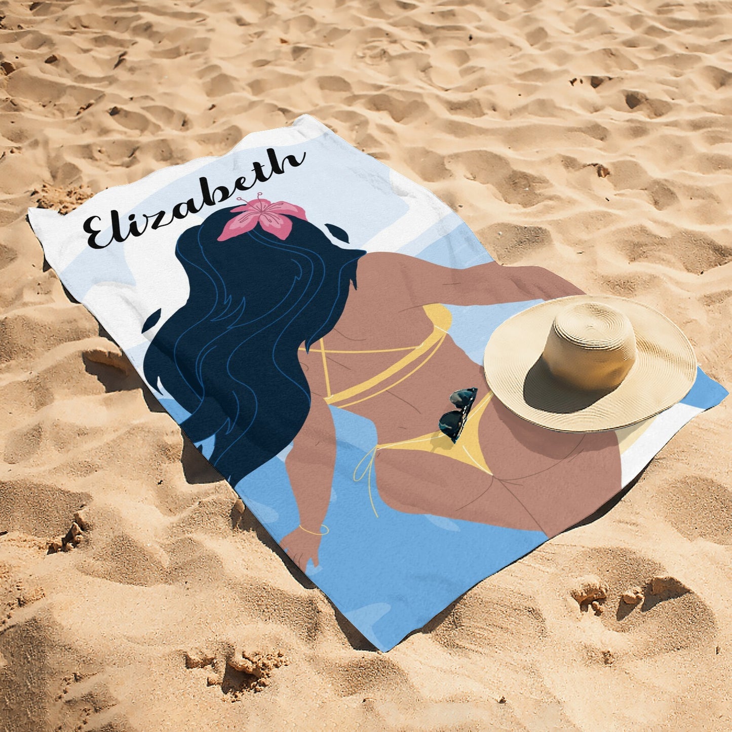 Beach Girl Beach Towel Custom Cotton/Poly Blend Pool Towel - Blue - Personalize with Your Name - Standard Size