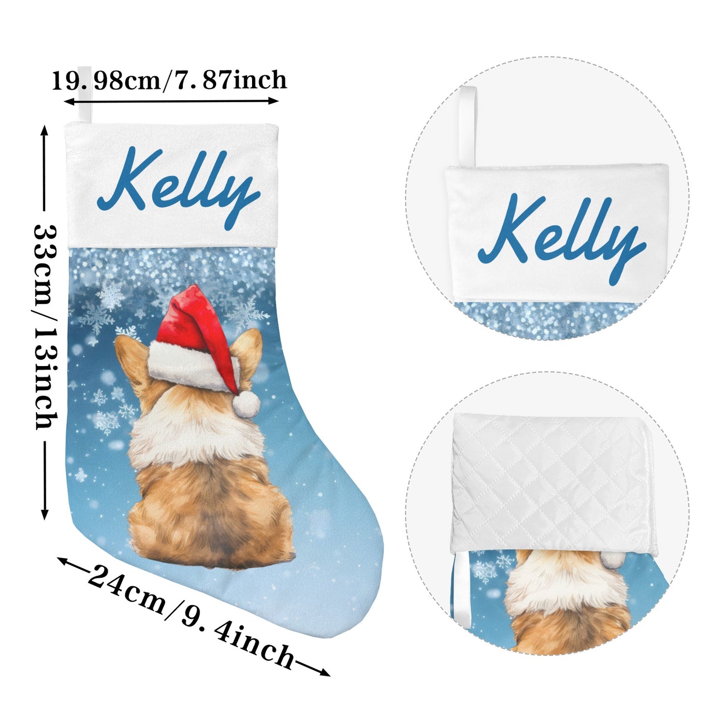 Dog Sky Blue Christmas Hat Christmas Stocking Custom Name Santa Socks Gift
