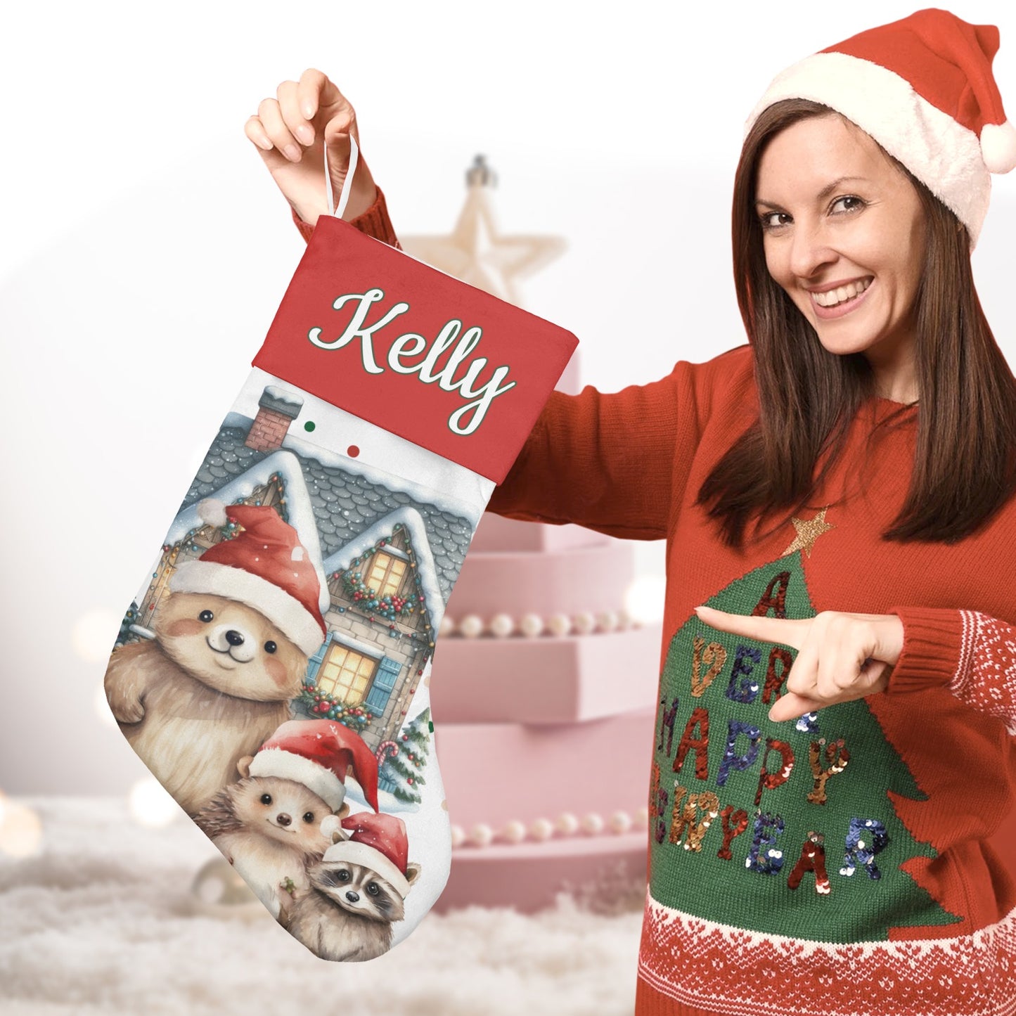 Hedgehog Christmas Stocking Custom Name Santa Socks Gift