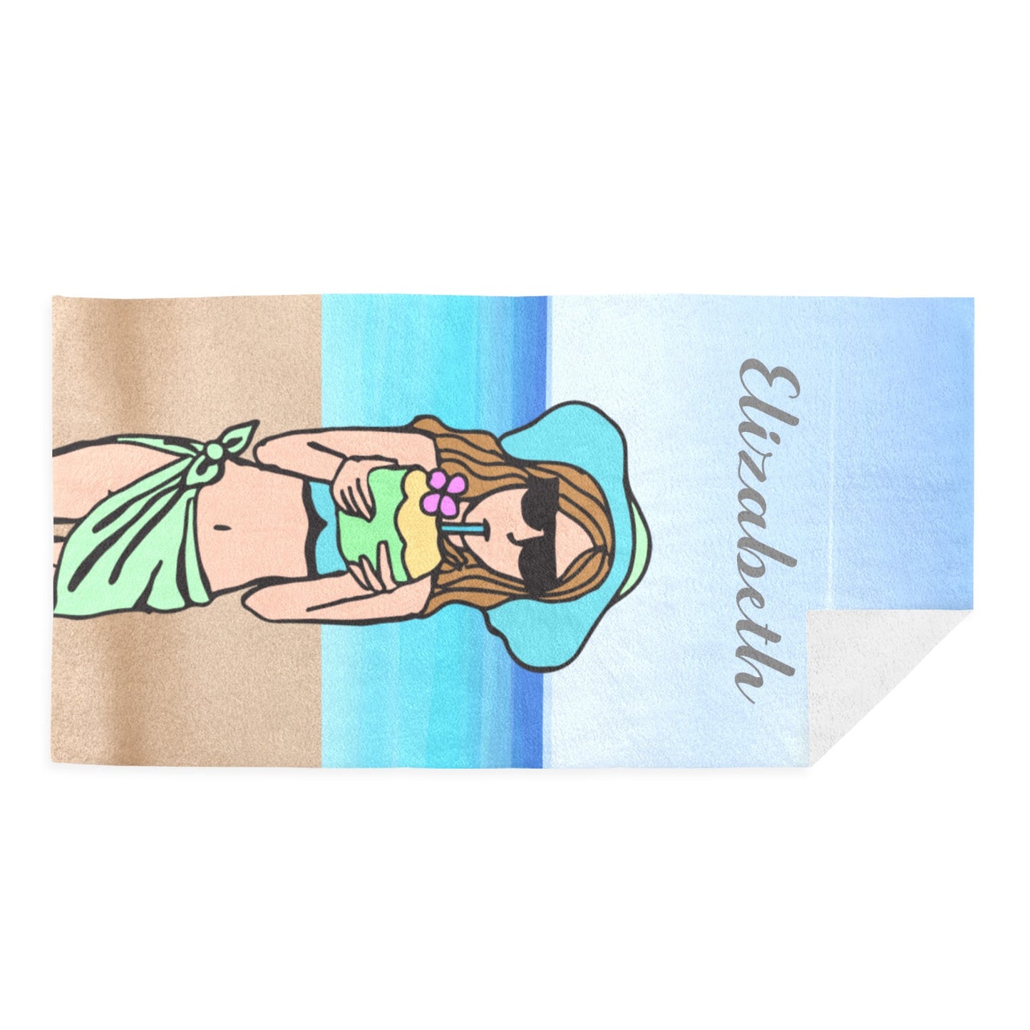 Beach Girl Beach Towel Custom Cotton/Poly Blend Pool Towel - Blue - Personalize with Your Name - Standard Size