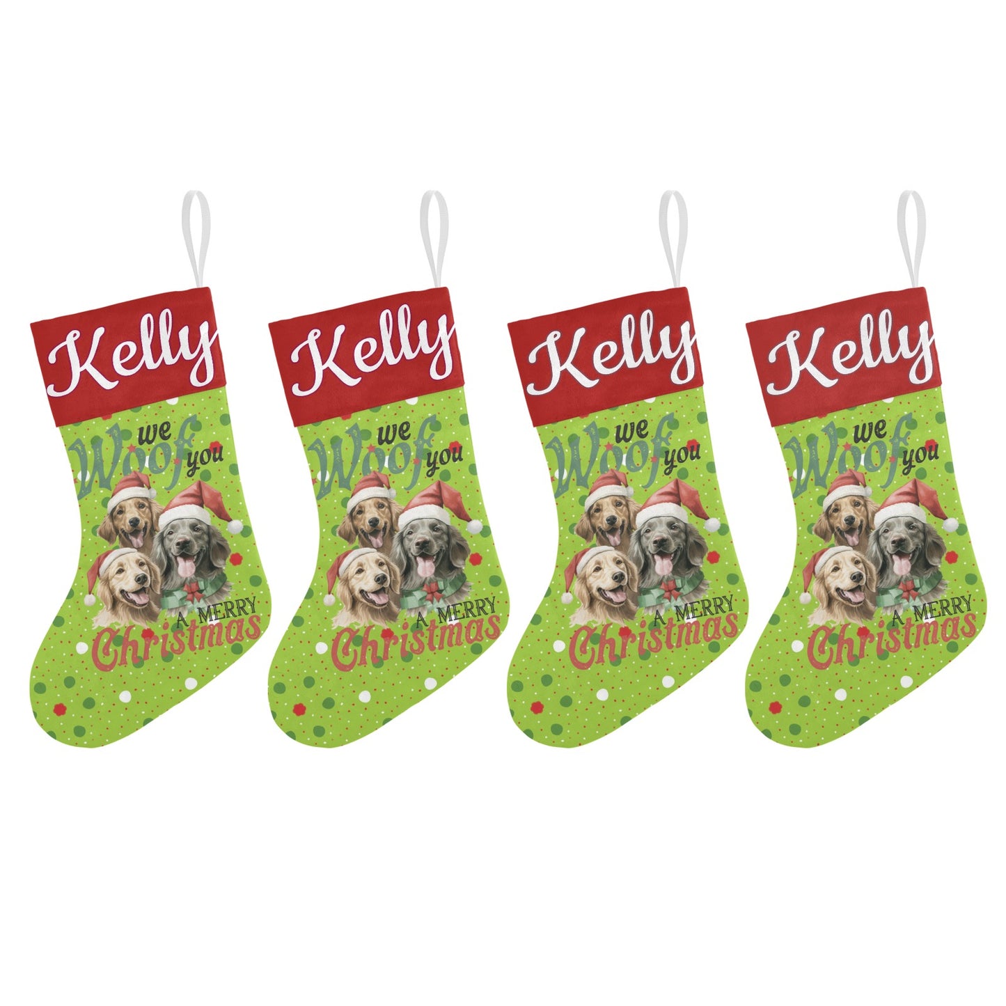 Puppy Dot Flower Christmas Stocking Custom Name Santa Socks Gift