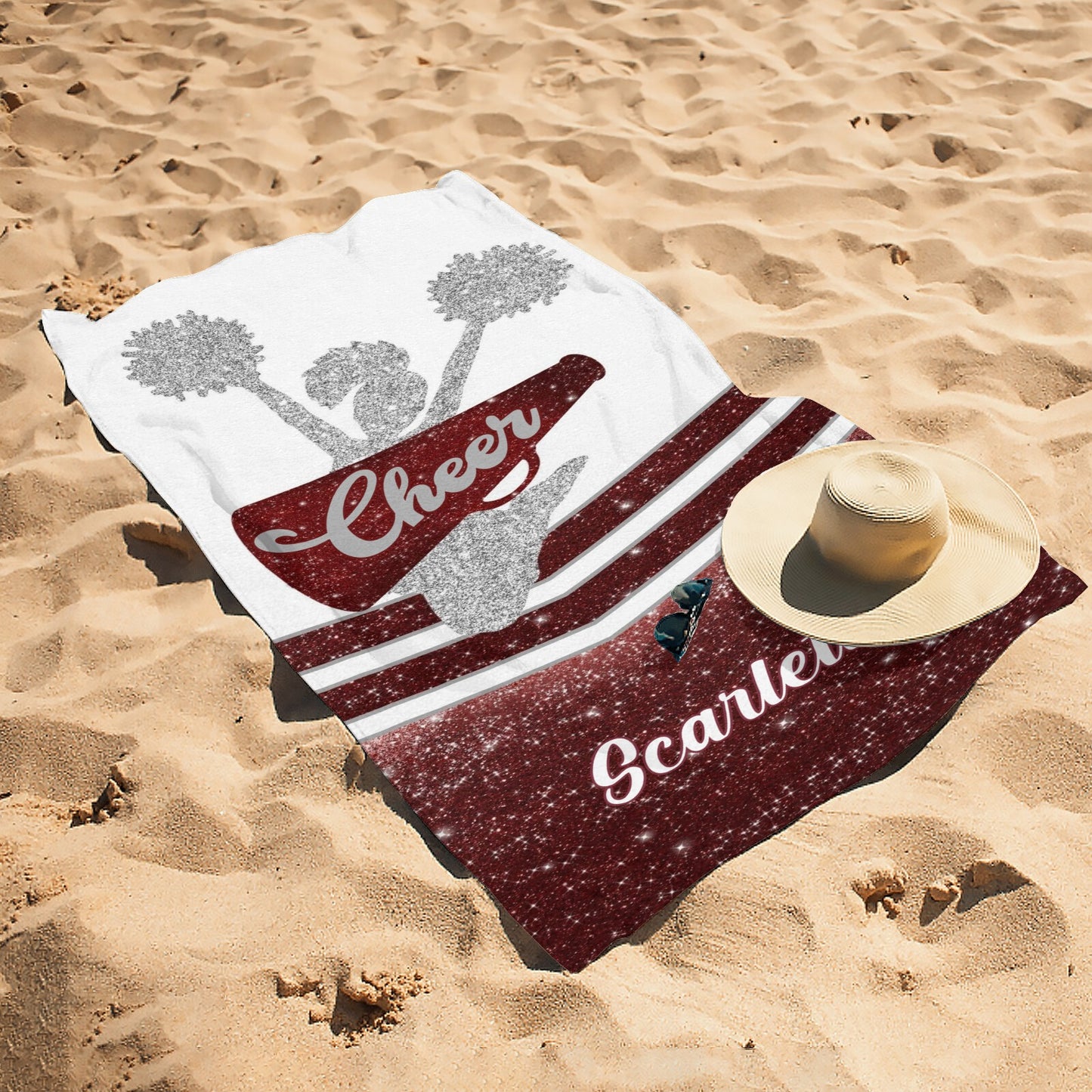 Red Cheer Beach Towel Custom Cotton/Poly Blend Pool Towel - Blue - Personalize with Your Name - Standard Size