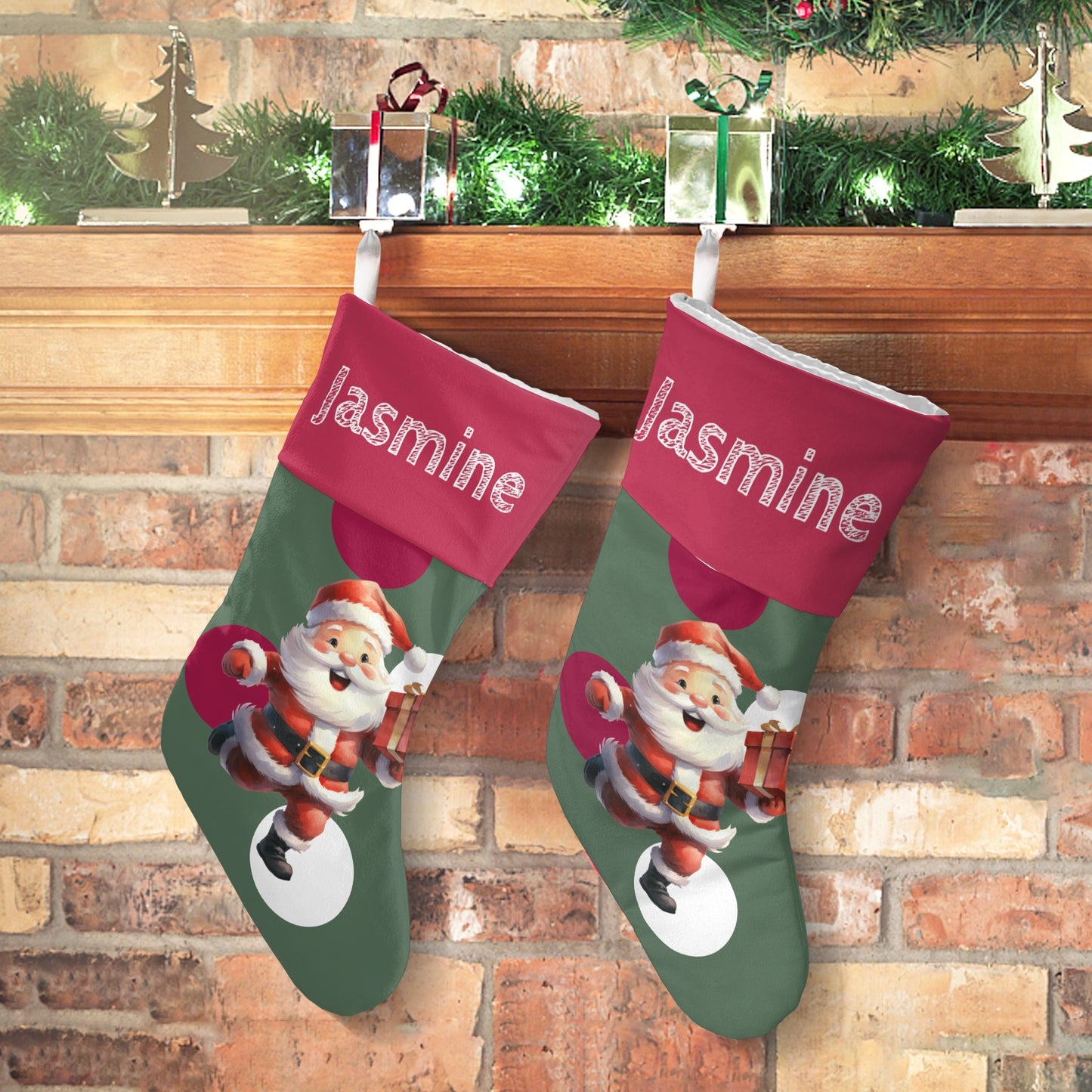 Tie Bow Santa Christmas Stocking Custom Name Santa Socks Gift