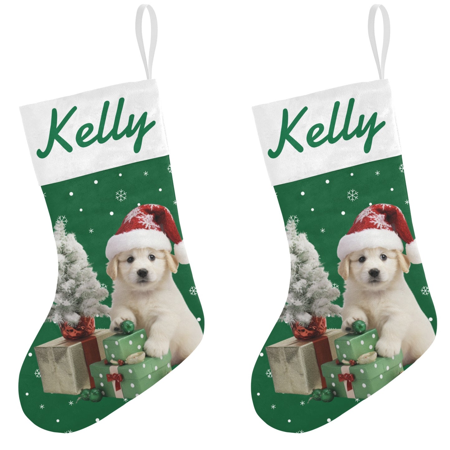Green Dog Christmas Stocking Custom Name Santa Socks Gift