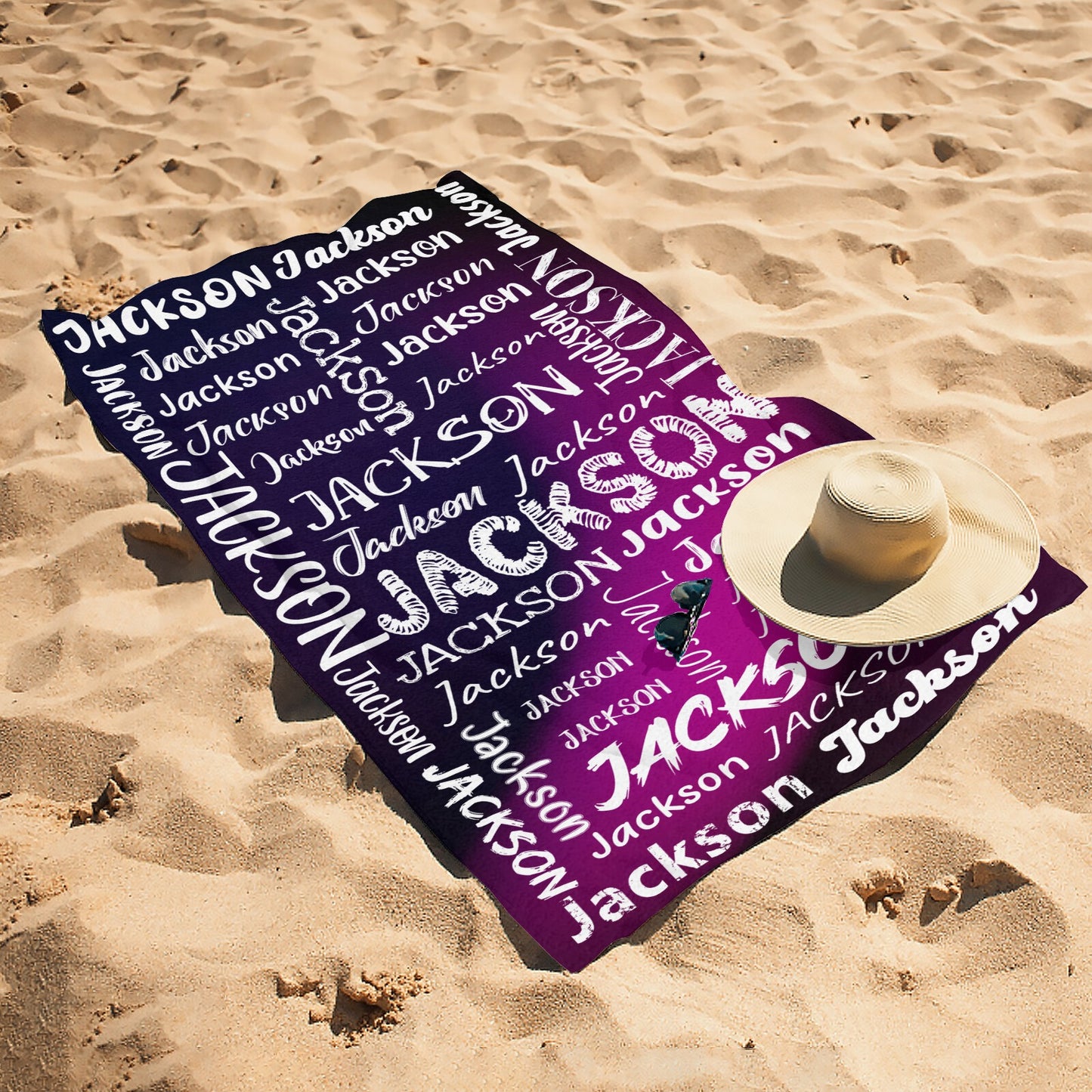 Black Purple Beach Towel Custom Cotton/Poly Blend Pool Towel - Blue - Personalize with Your Name - Standard Size