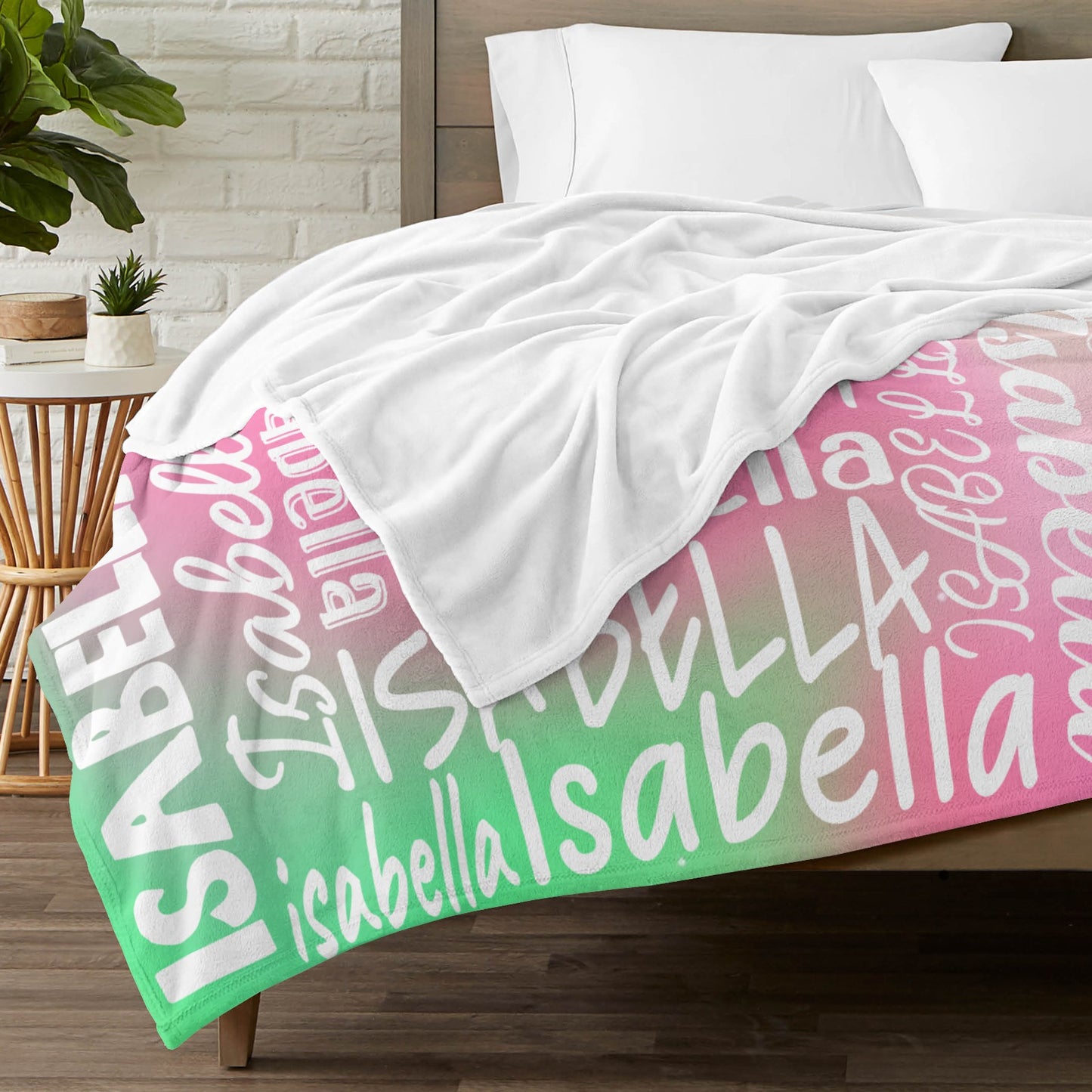 Pink Green Gradient Flannel Blanket Name Blanket Personalized Blanket for Adult Kids Flannel Customize Throw Blanket Custom
