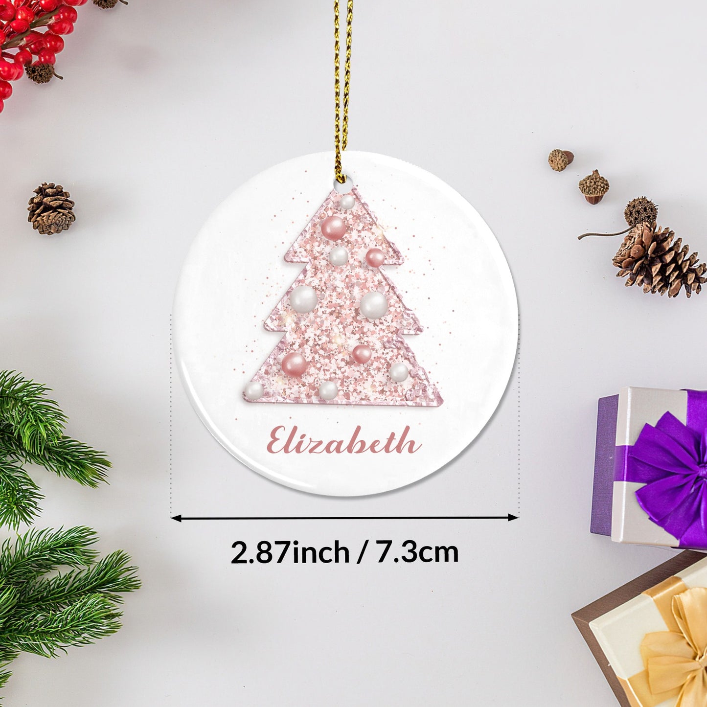 Rose Gold Christmas Tree Christmas Ornaments Custom Name Santa Gift