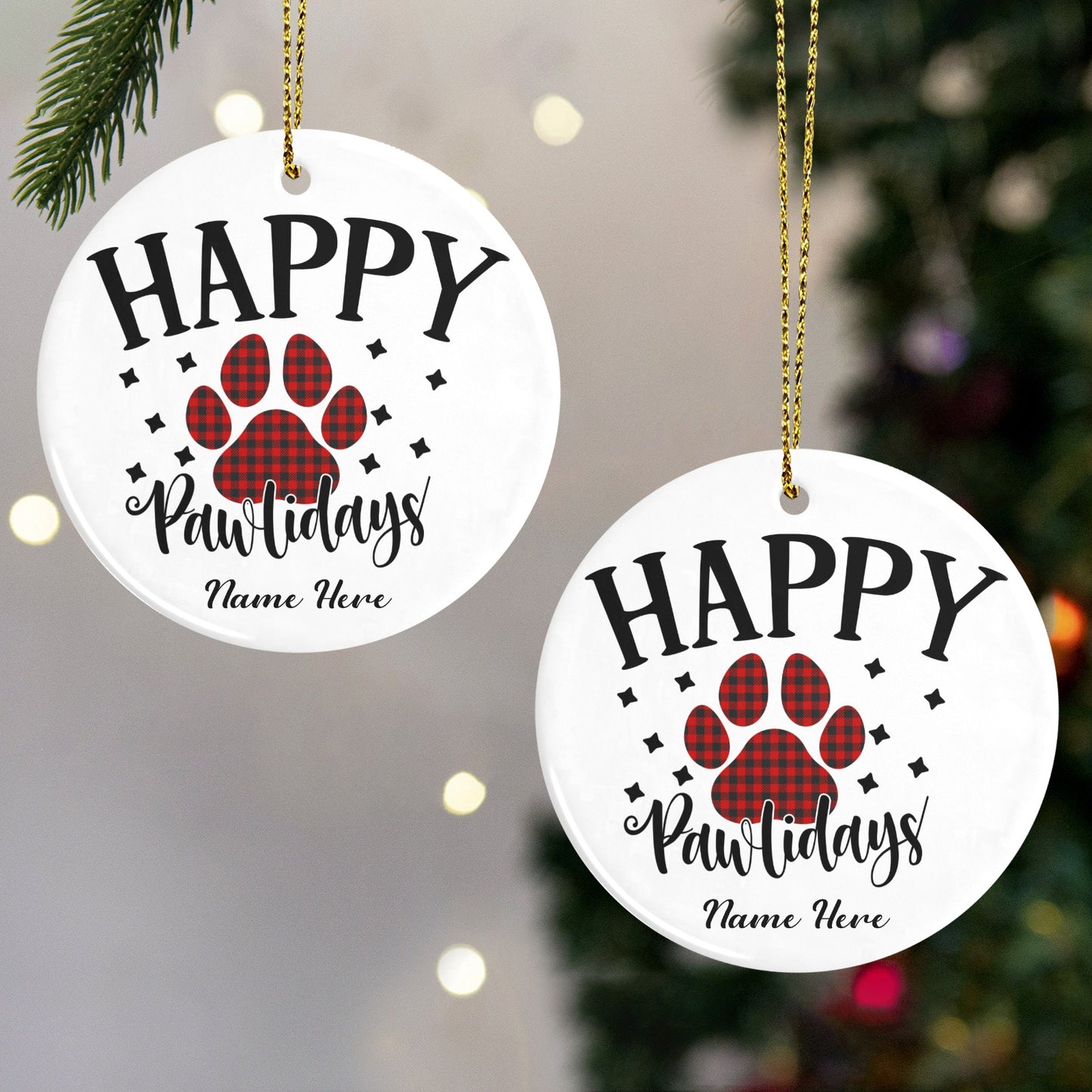 Happy Pawlidays Christmas Ornaments Custom Name Santa Gift
