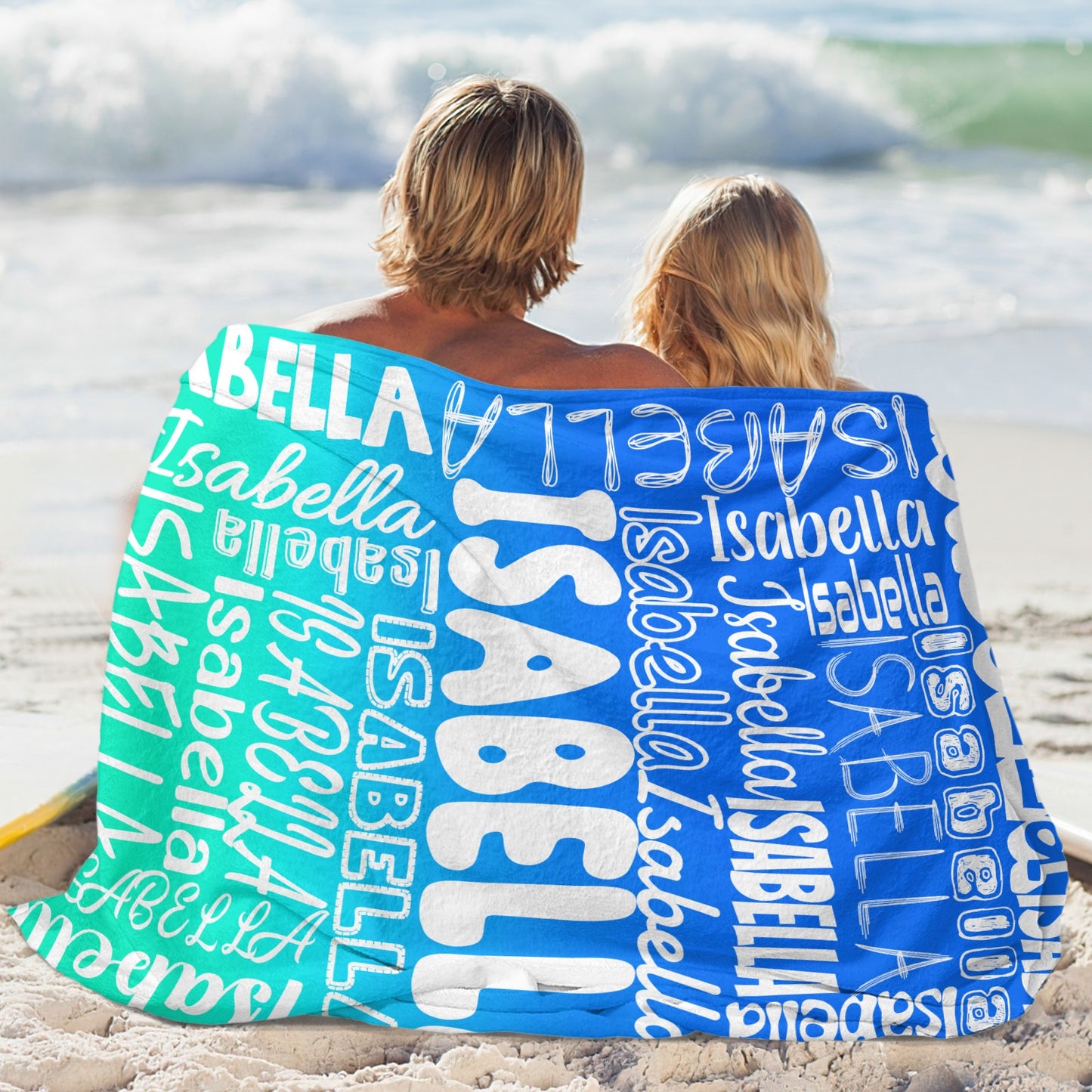 Blue Green Gradient Flannel Blanket Name Blanket Personalized Blanket for Adult Kids Flannel Customize Throw Blanket Custom