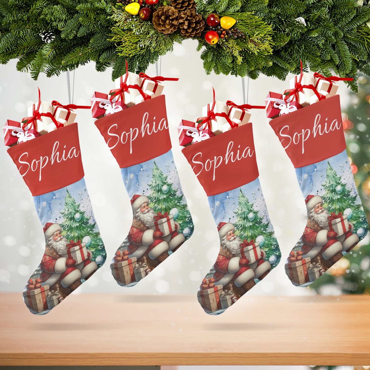 Santa Claus Christmas Stocking Custom Name Santa Socks Gift