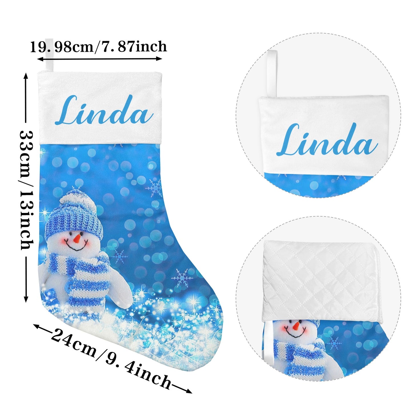 Snowman Blue Christmas Stocking Custom Name Christmas Socks Gift