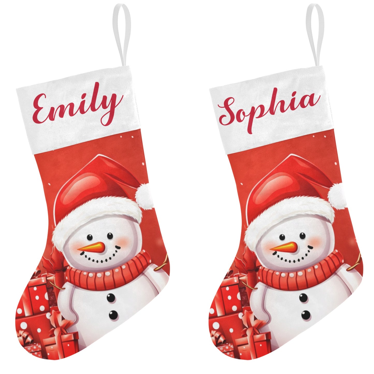 Snowman Red Christmas Stocking Custom Name Christmas Socks Gift