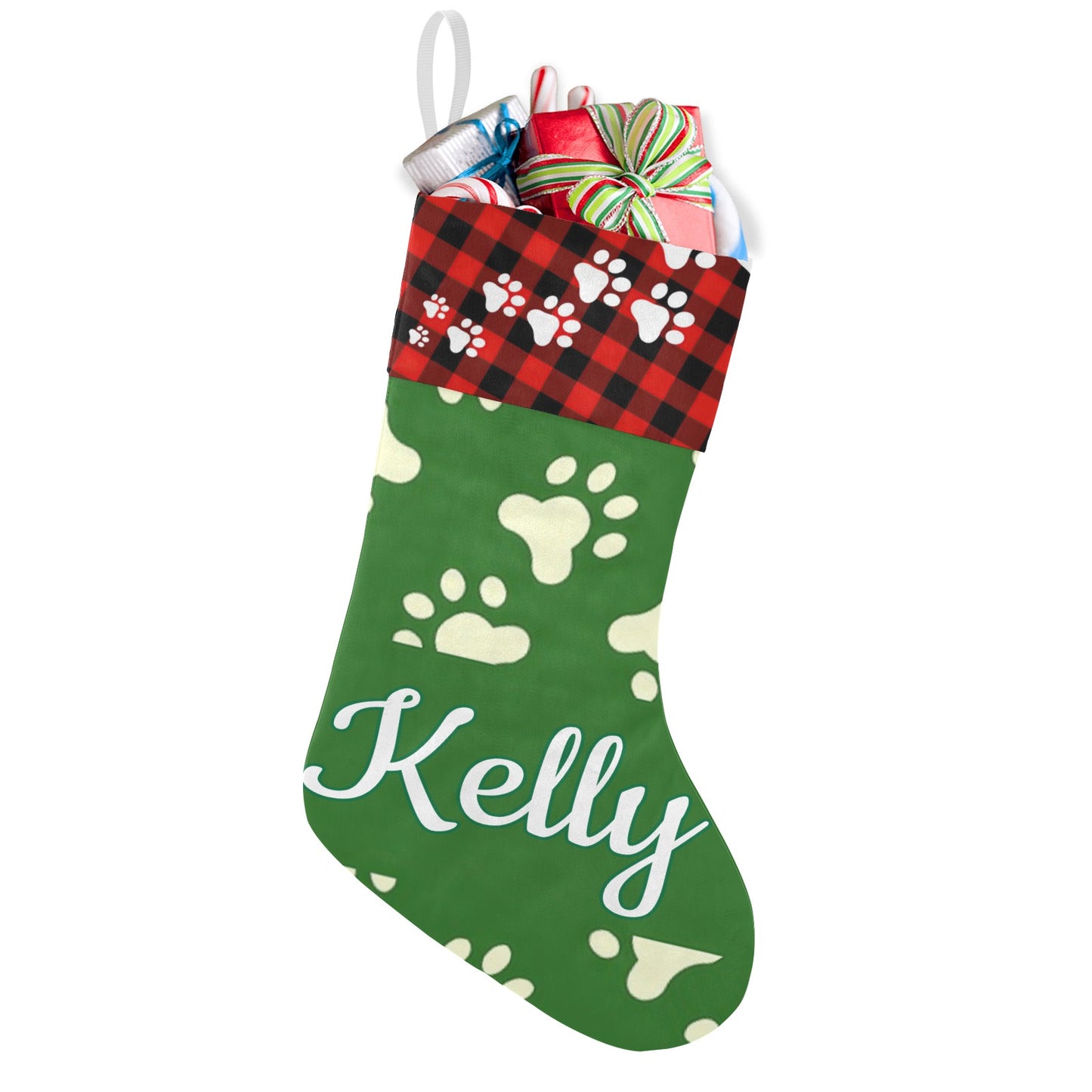 Dog Footprints Christmas Stocking Custom Name Santa Socks Gift