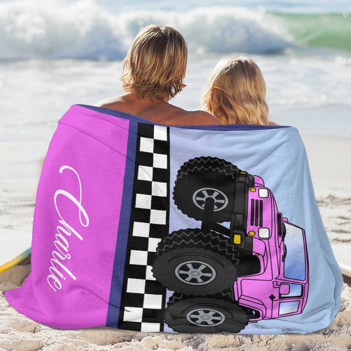 Truck Pink Flannel Blanket Custom Name Blanket Gift for Men Women