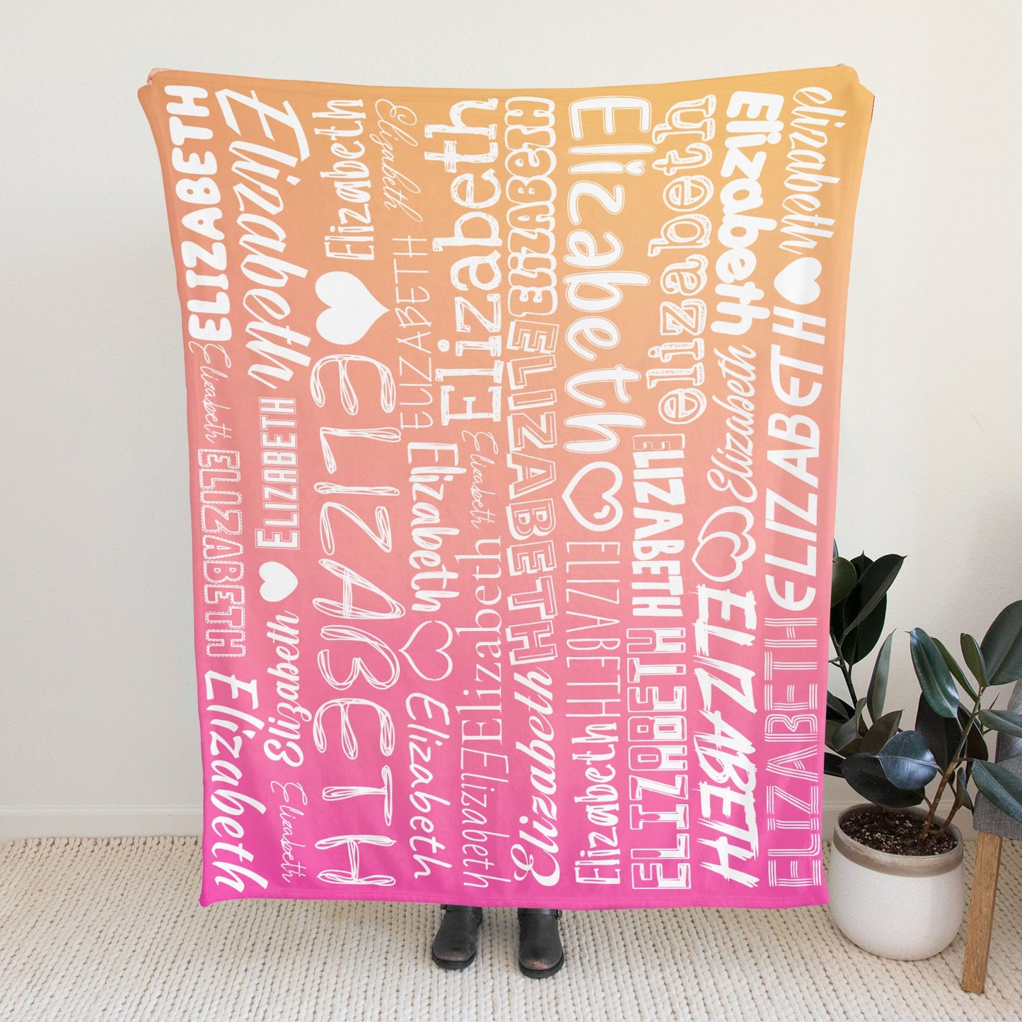 Orange Gradient Flannel Blanket Name Blanket Personalized Blanket for Adult Kids Flannel Customize Throw Blanket Custom