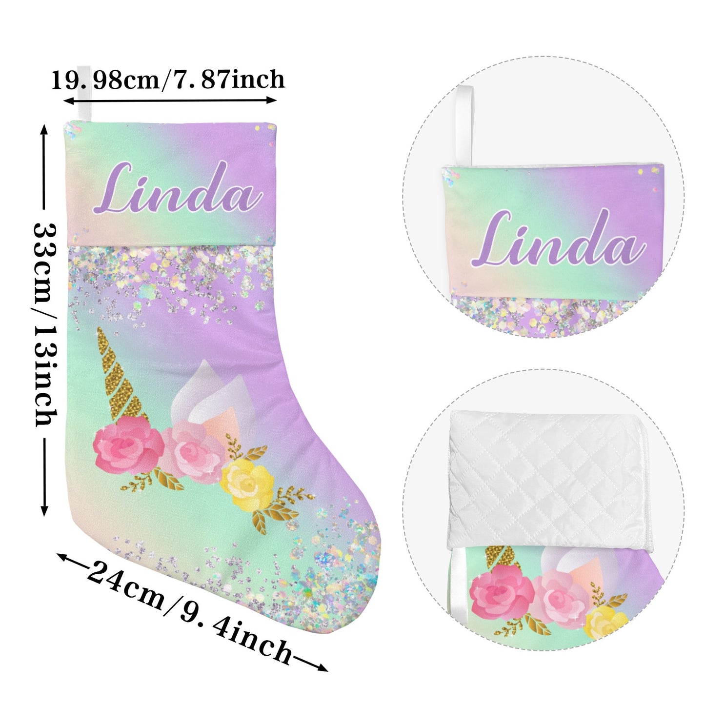 Unicorn Christmas Stocking Custom Name Christmas Socks Gift