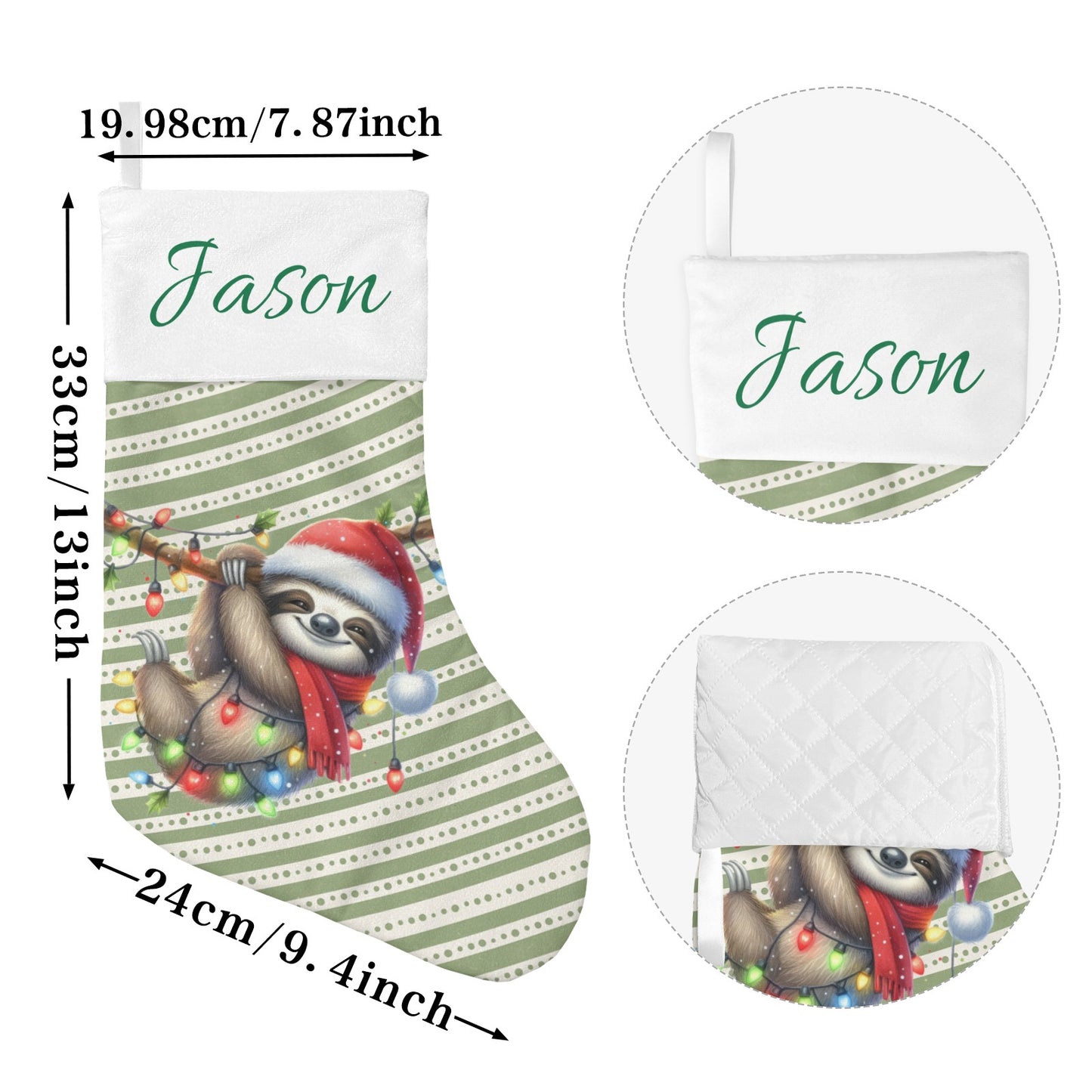 Sloth Christmas Stocking Custom Name Santa Socks Gift