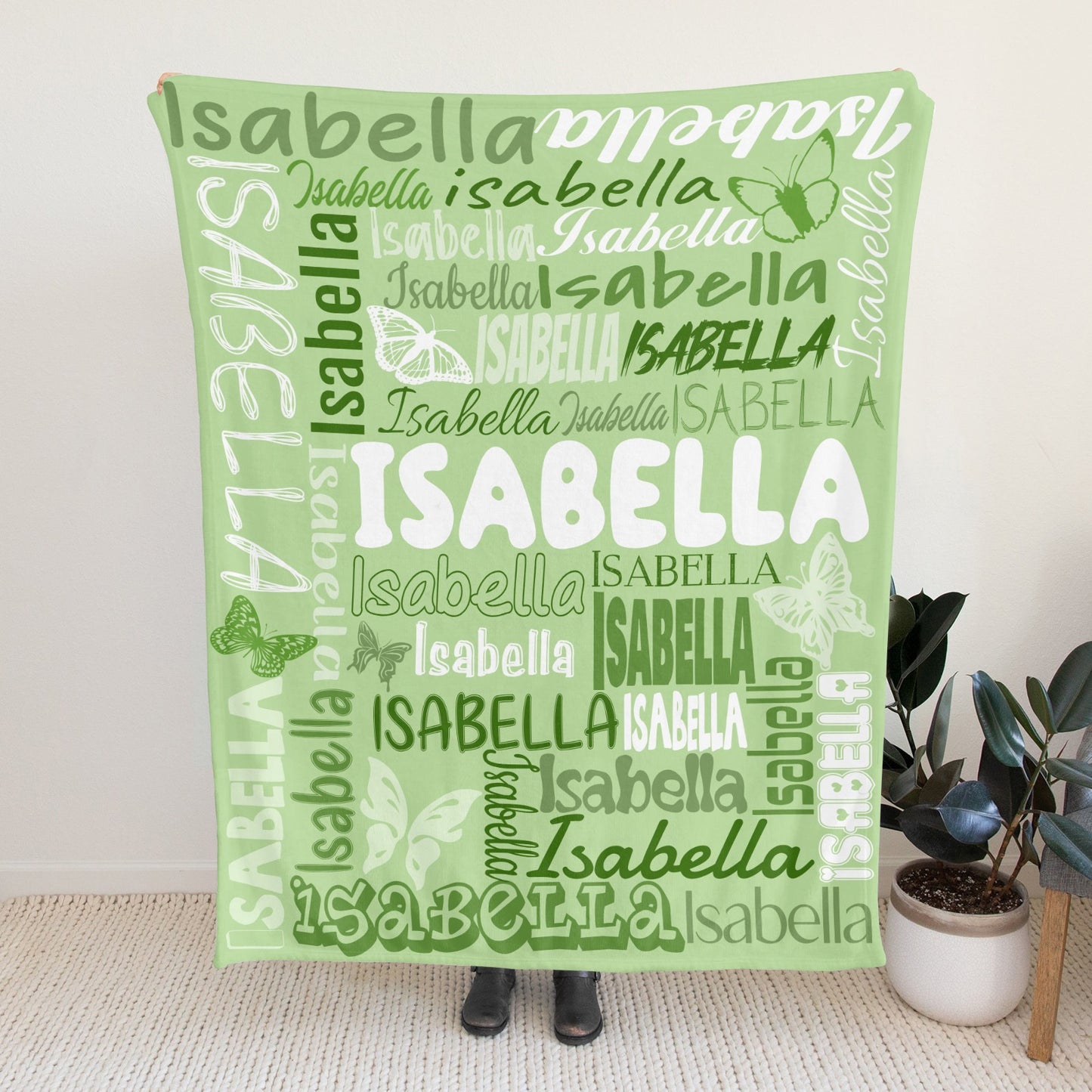 Light Green Flannel Blanket Name Blanket Personalized Blanket for Adult Kids Flannel Customize Throw Blanket Custom