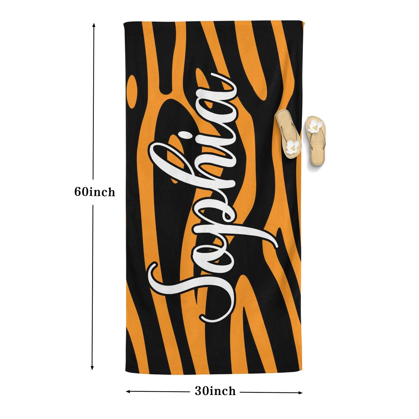 Zebra Print Beach Towel Custom Cotton/Poly Blend Pool Towel - Blue - Personalize with Your Name - Standard Size
