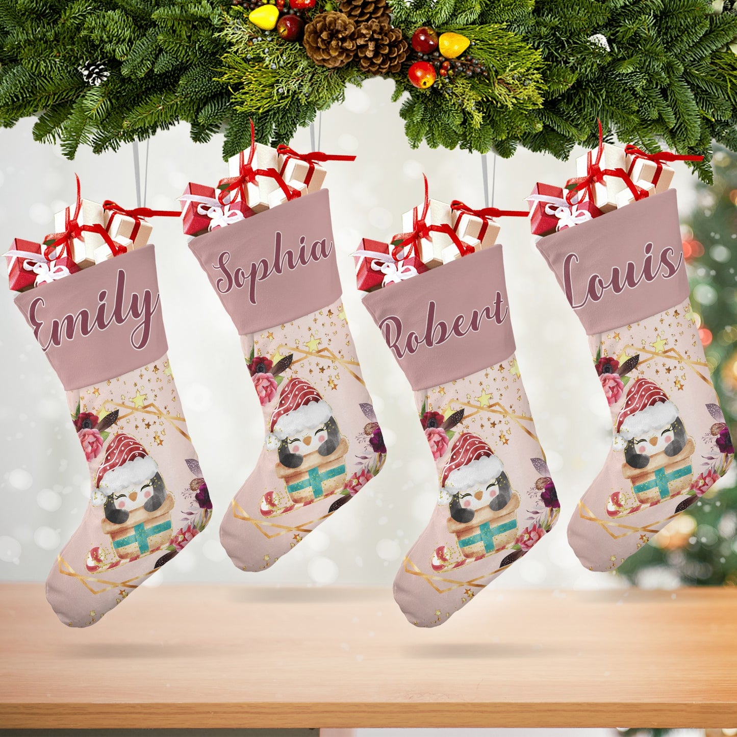 Penguin Christmas Stocking Custom Name Christmas Socks Gift