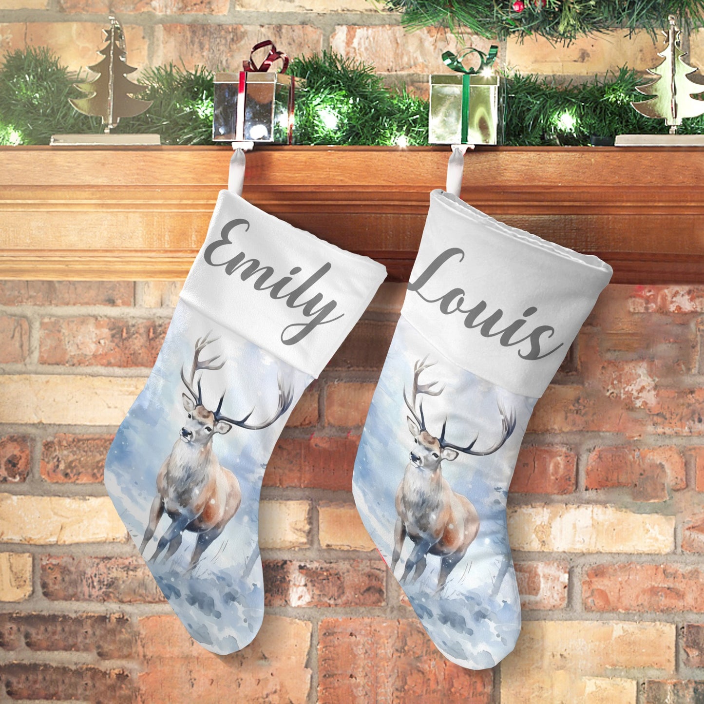 Snowy Deer Christmas Stocking Custom Name Christmas Socks Gift