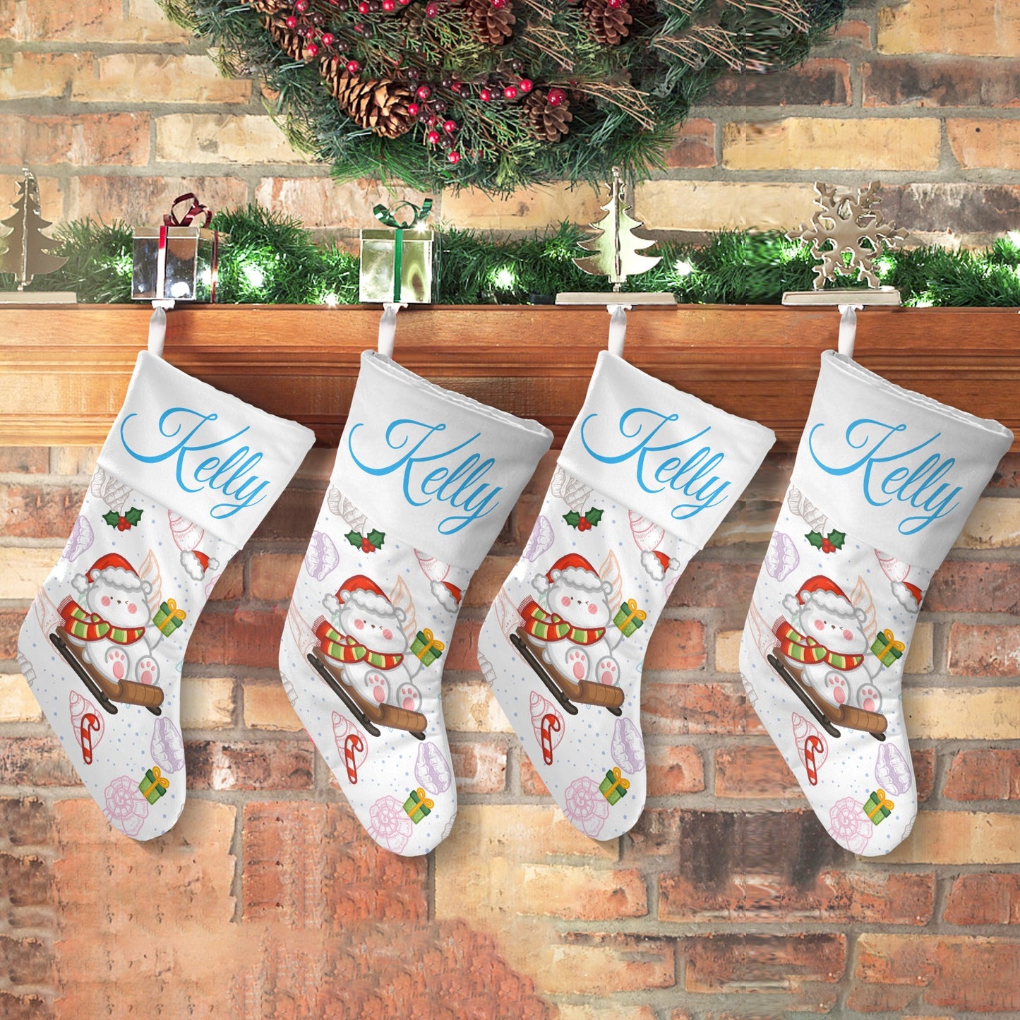 Polar Bear Christmas Stocking Custom Name Santa Socks Gift