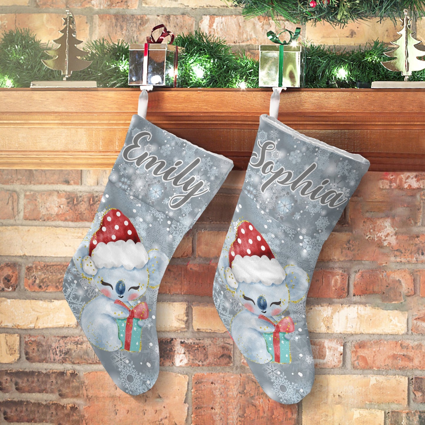 Koala Snowflake Christmas Stocking Custom Name Christmas Socks Gift
