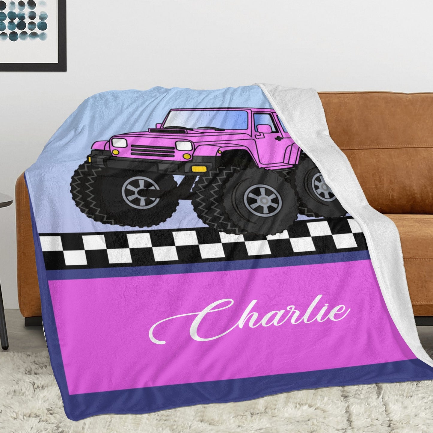 Truck Pink Flannel Blanket Custom Name Blanket Gift for Men Women