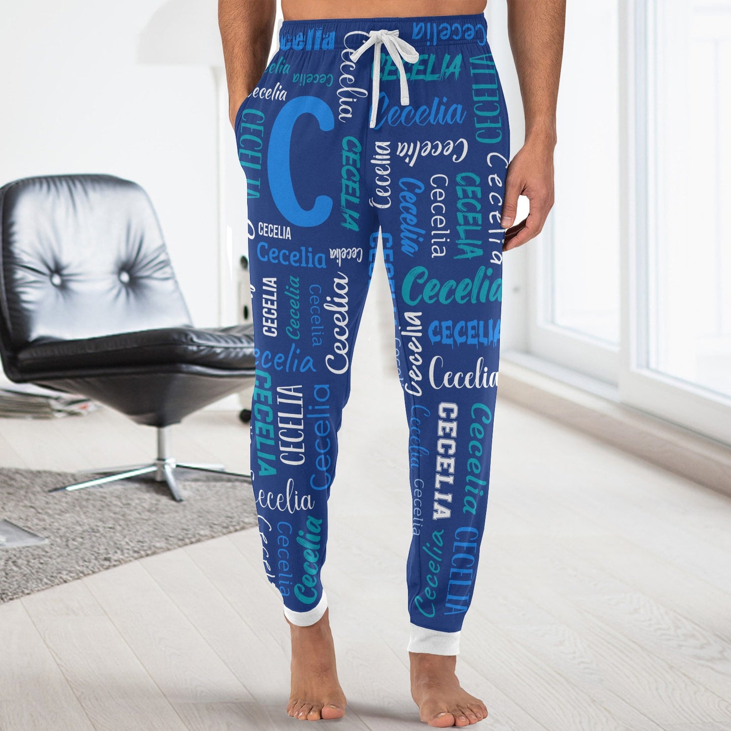 Blue Men S Pajama Pants Personalized Funny Sleepwear Pants Customized Pj Trousers Gifts for Him