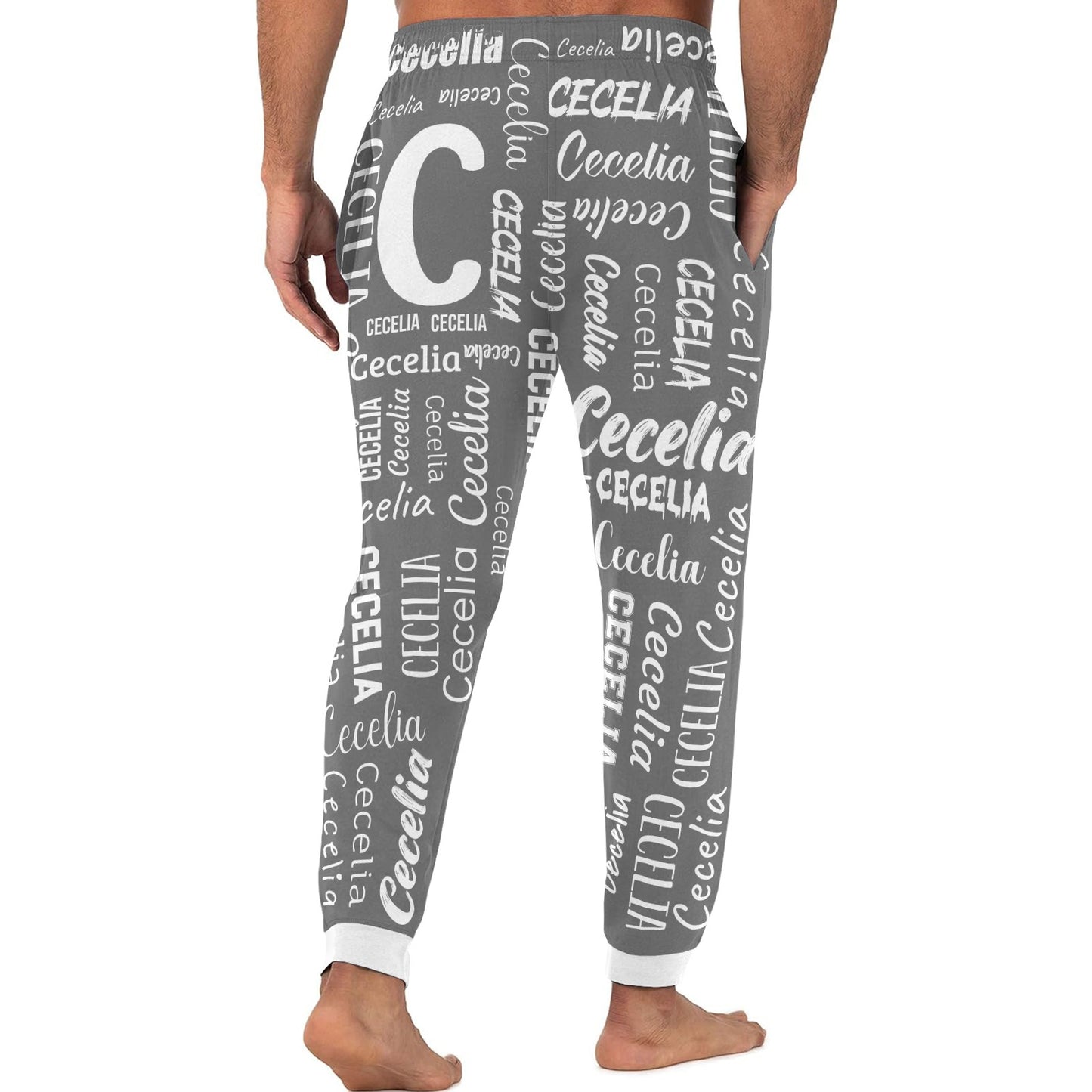 Monogram Grey Men S Pajama Pants Personalized Funny Sleepwear Pants Customized Pj Trousers Gifts for Him