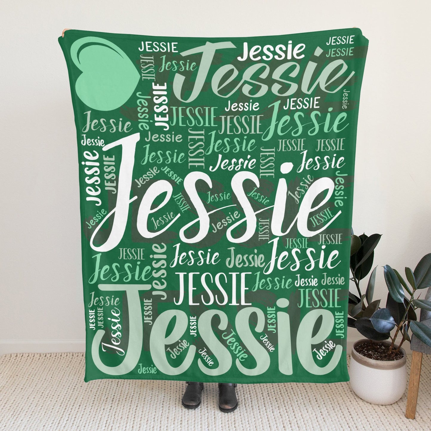 Green Flannel Blanket Custom Name Blanket Gift for Men Women