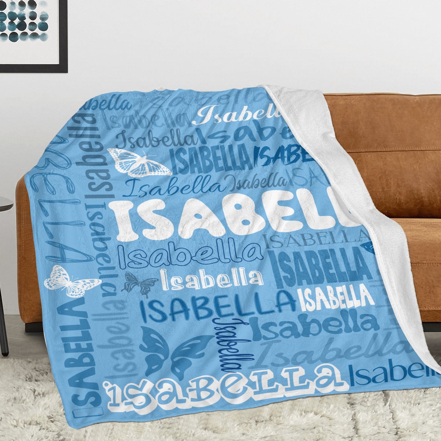 Blue Flannel Blanket Name Blanket Personalized Blanket for Adult Kids Flannel Customize Throw Blanket Custom