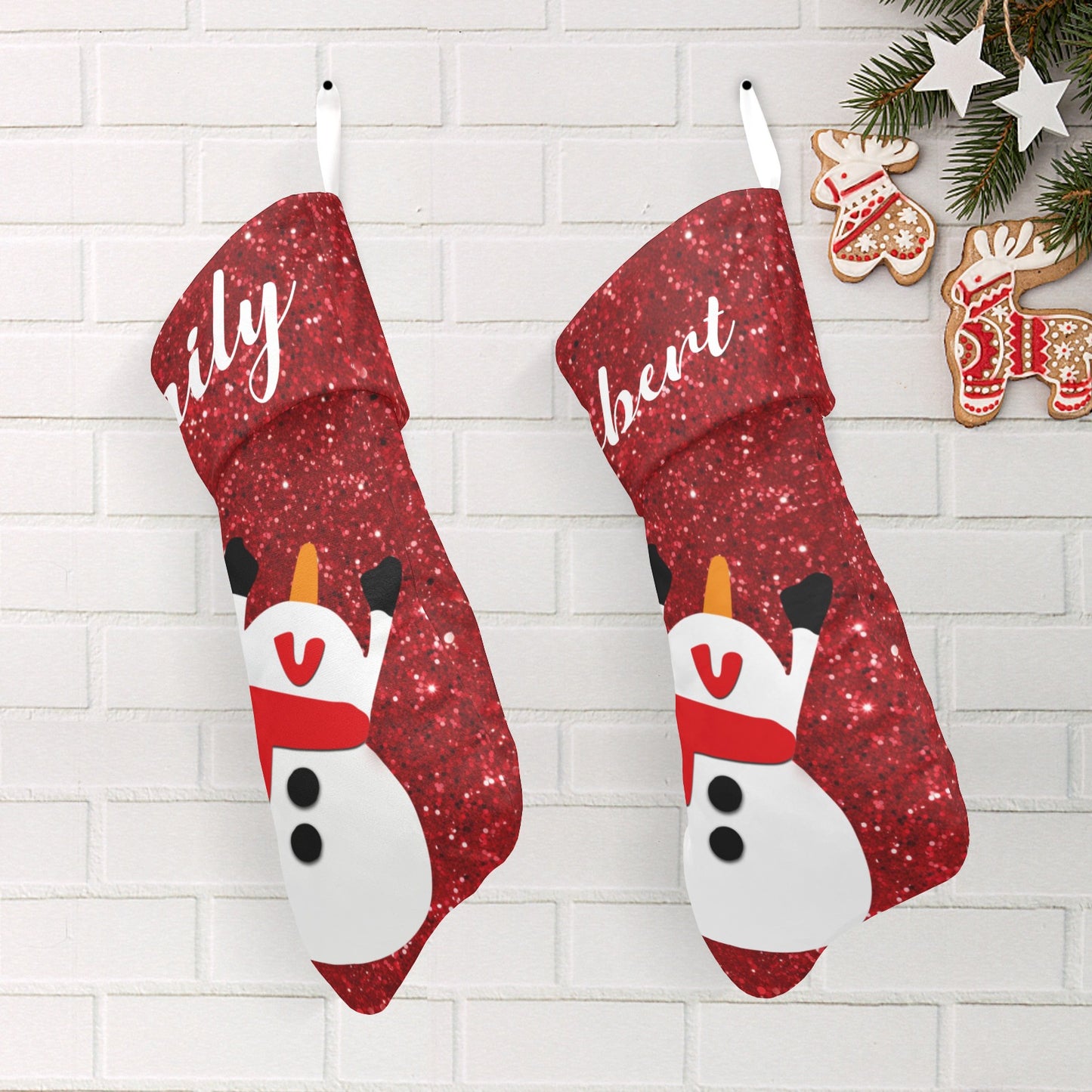 Red Glitter Snowman Christmas Stocking Custom Name Christmas Socks Gift