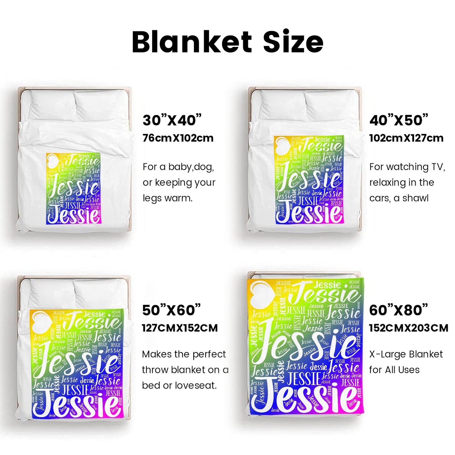 Rainbow Flannel Blanket Custom Name Blanket Gift for Men Women