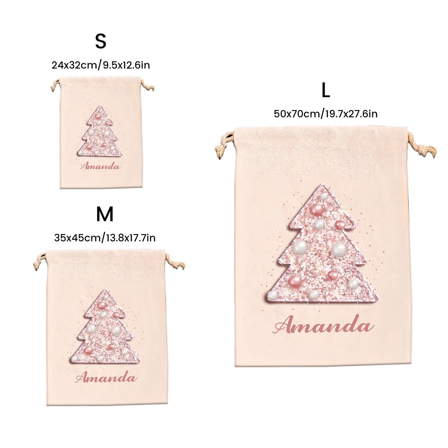 Rose Gold Christmas Tree Christmas Gift Bag Custom Santa Gift Bags your Name