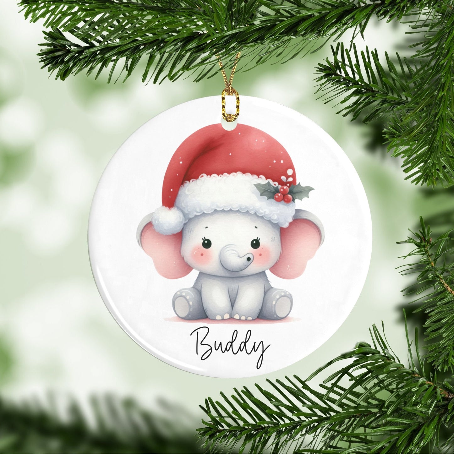 Christmas Elephant Christmas Ornaments Custom Name Santa Gift