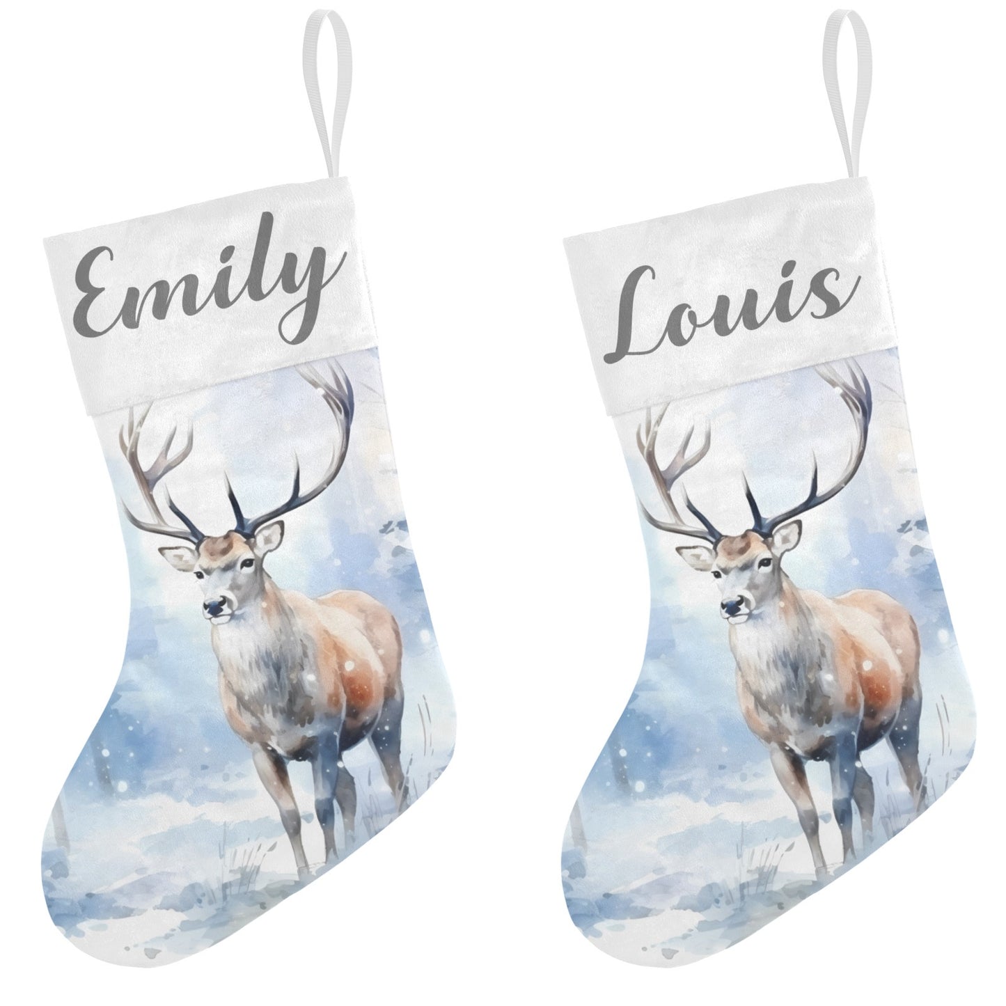 Snowy Deer Christmas Stocking Custom Name Christmas Socks Gift