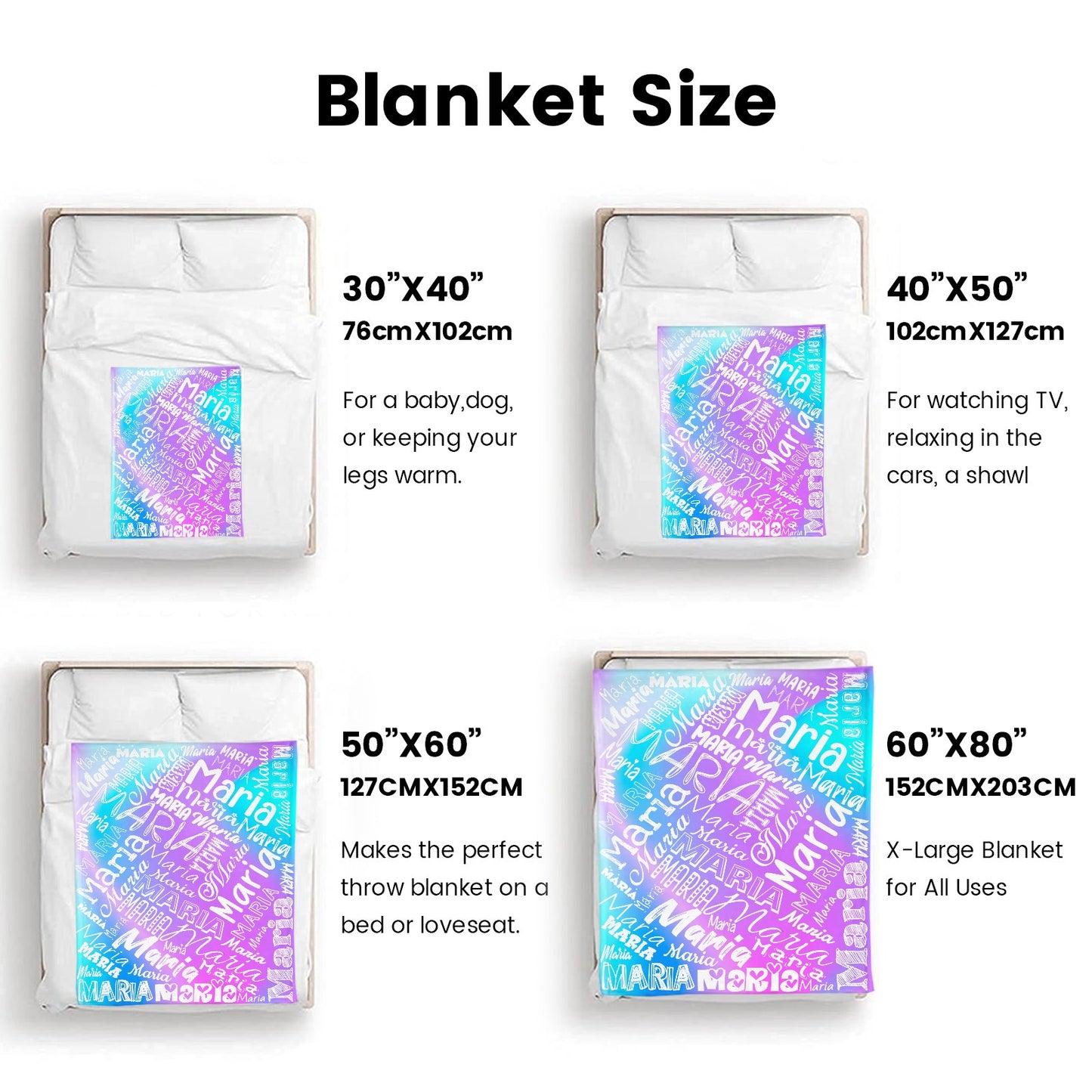 Blue Purple Flannel Blanket Name Blanket Personalized Blanket for Adult Kids Flannel Customize Throw Blanket Custom