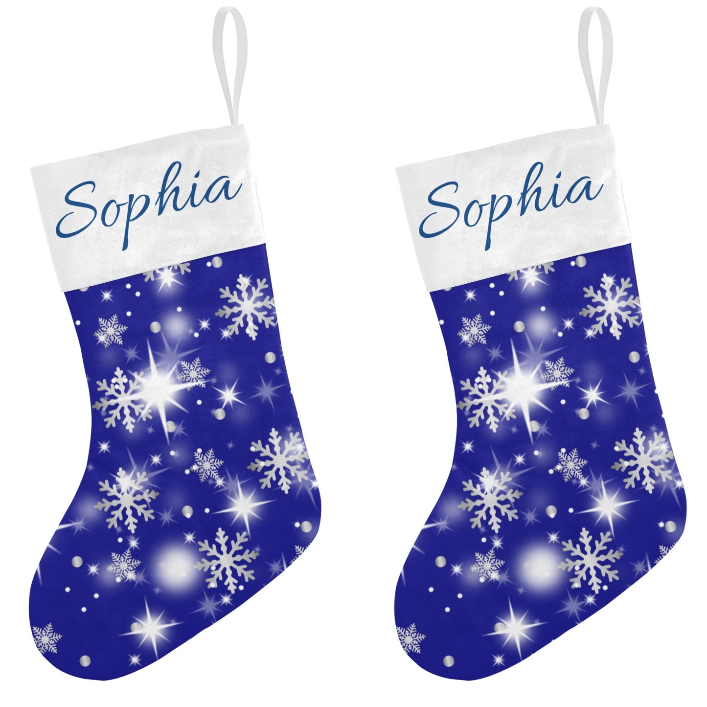 Snow flake blue Christmas Stocking Custom Name Santa Socks Gift