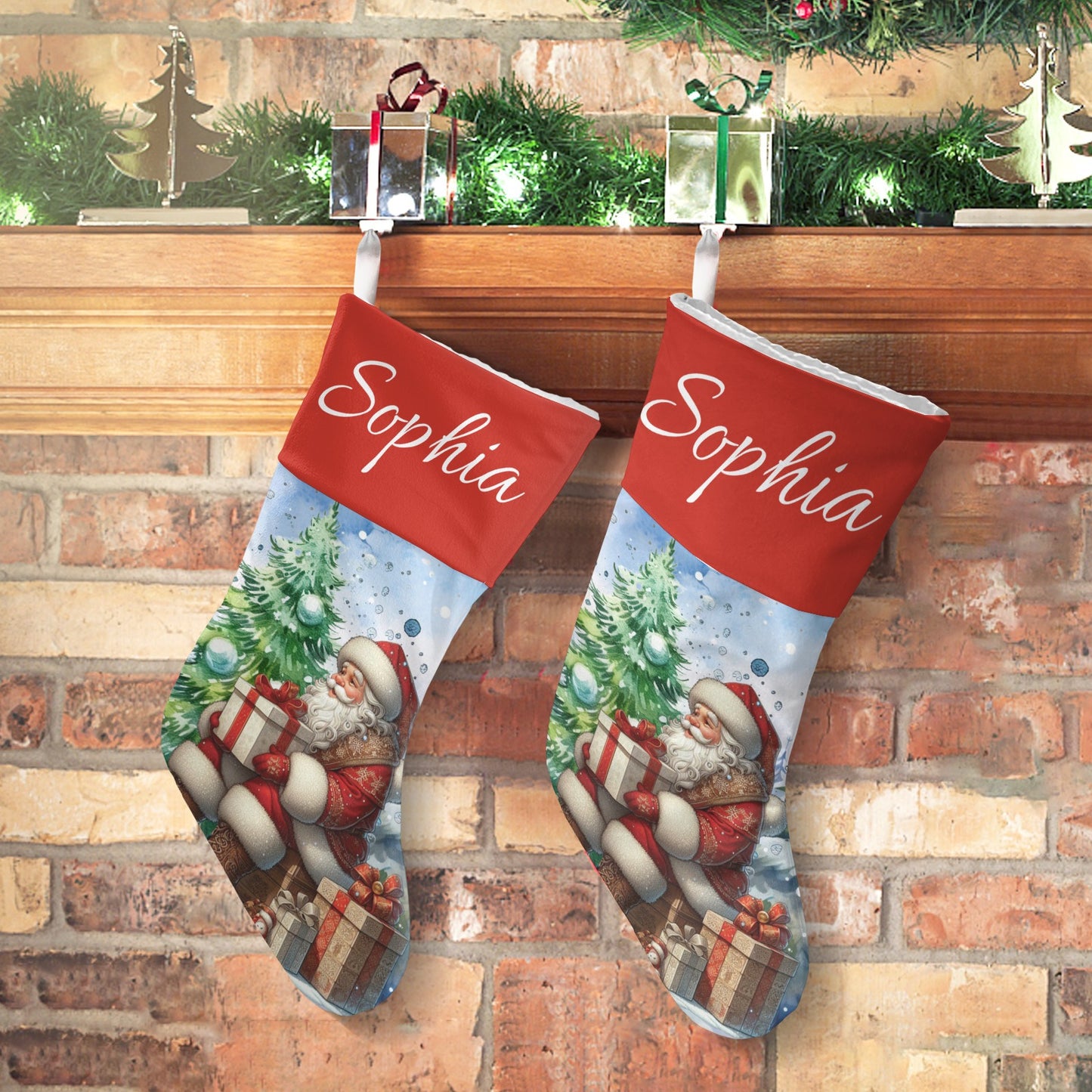 Santa Claus Christmas Stocking Custom Name Santa Socks Gift