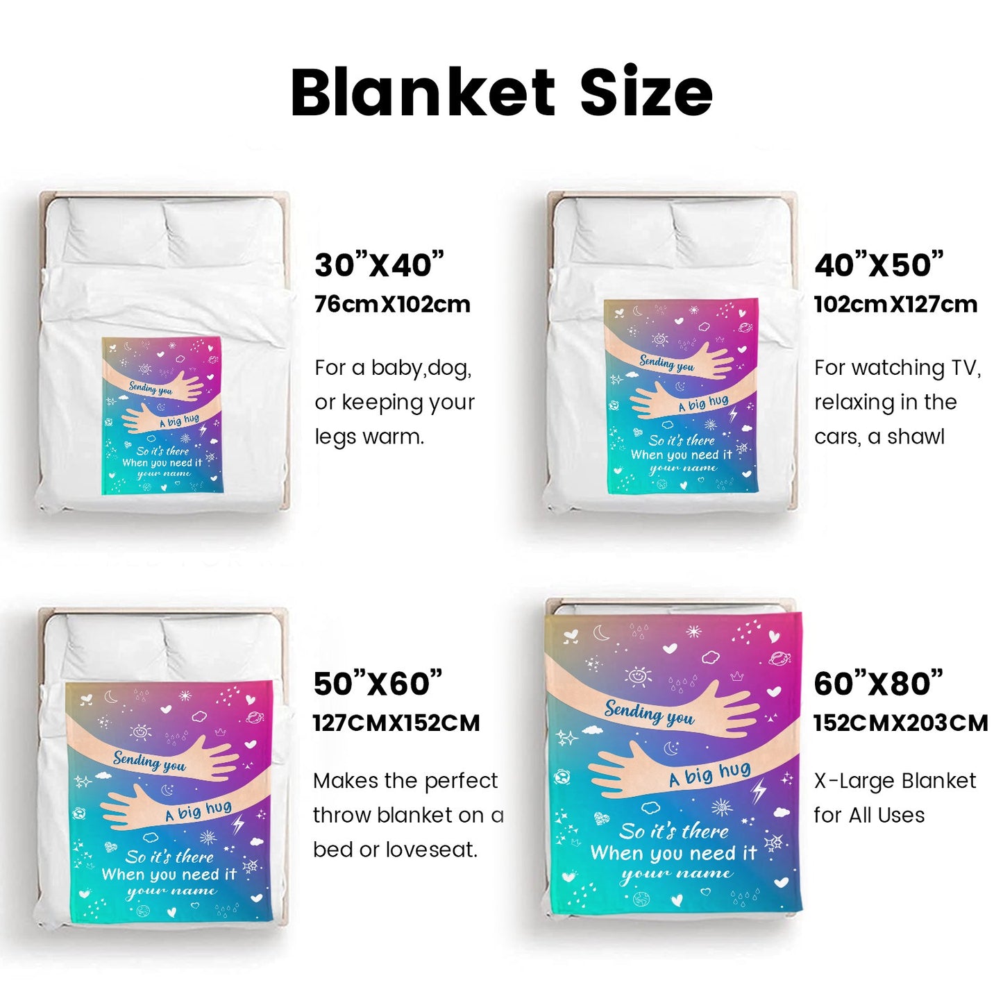 Big Hug Purple Green Flannel Blanket Custom Name Blanket Gift for Men Women
