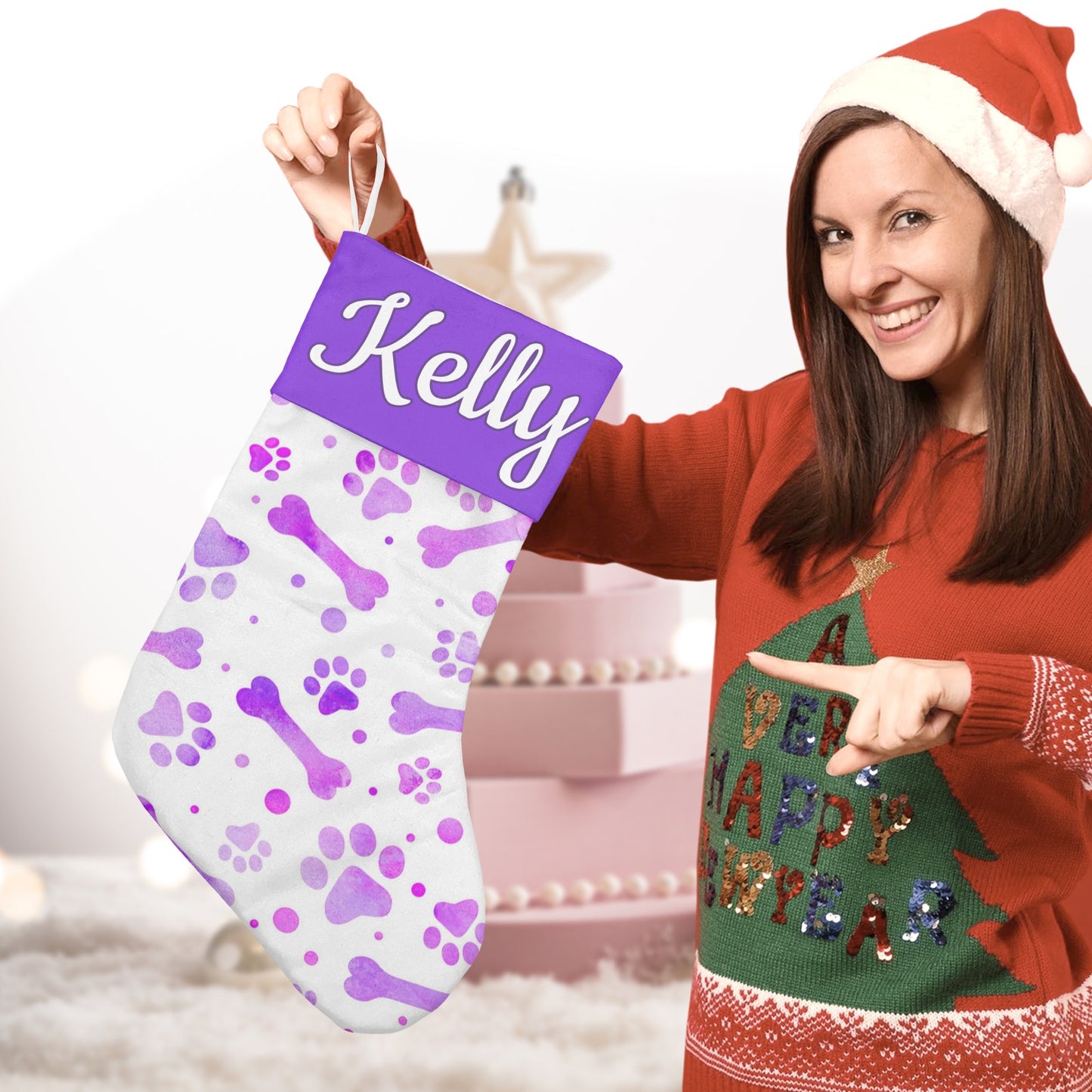 Bone Christmas Stocking Custom Name Santa Socks Gift