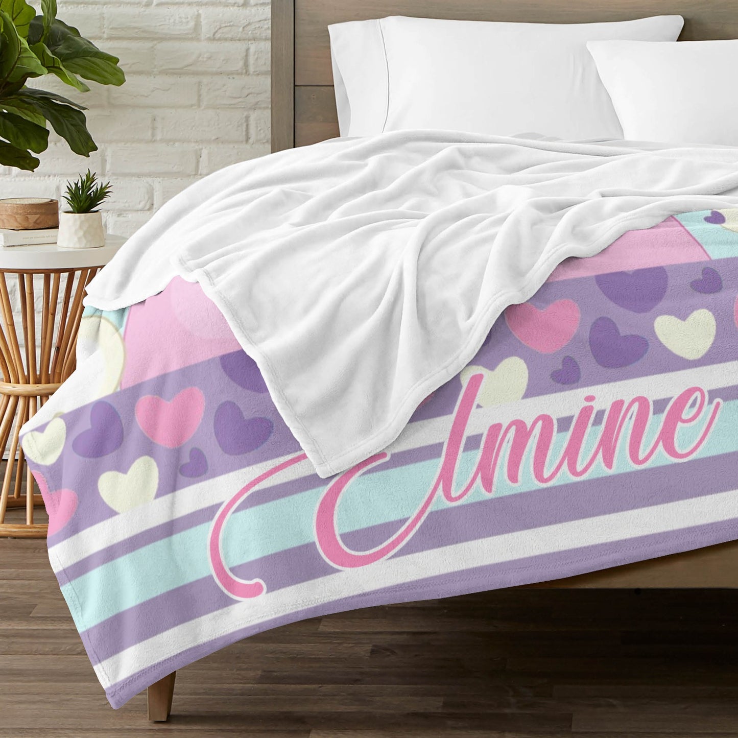 Rainbow Girl Flannel Blanket Custom Name Blanket Gift for Men Women
