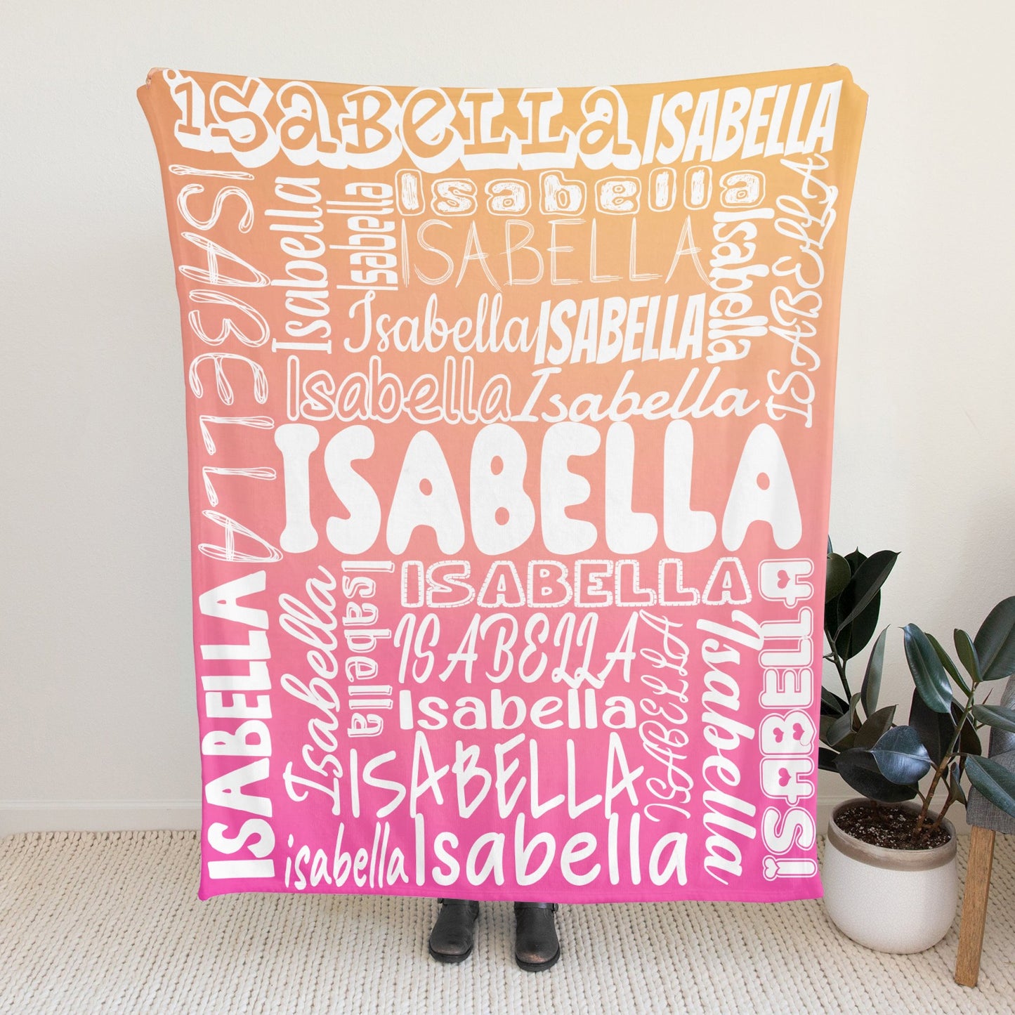 Pink Yellow Gradient Flannel Blanket Name Blanket Personalized Blanket for Adult Kids Flannel Customize Throw Blanket Custom