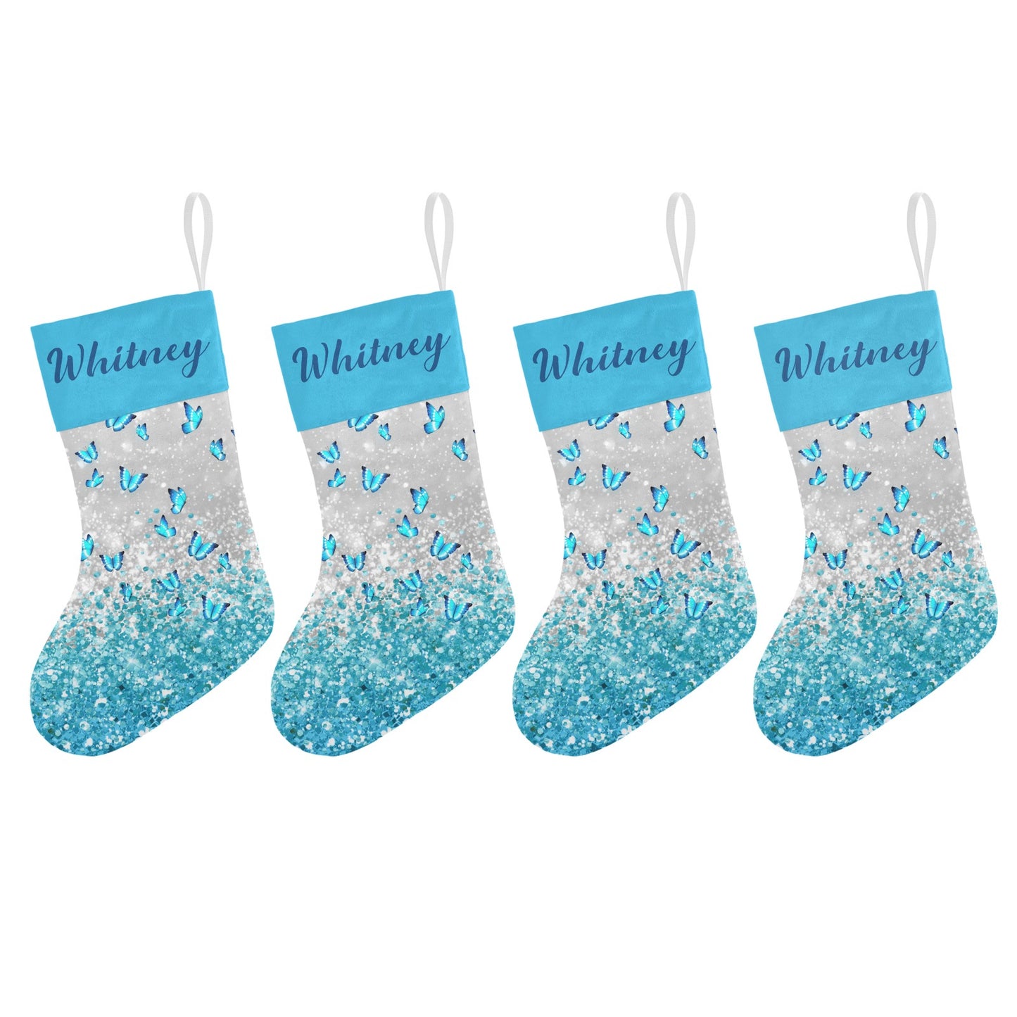 Blue Butterfly Christmas Stocking Custom Name Christmas Socks Gift