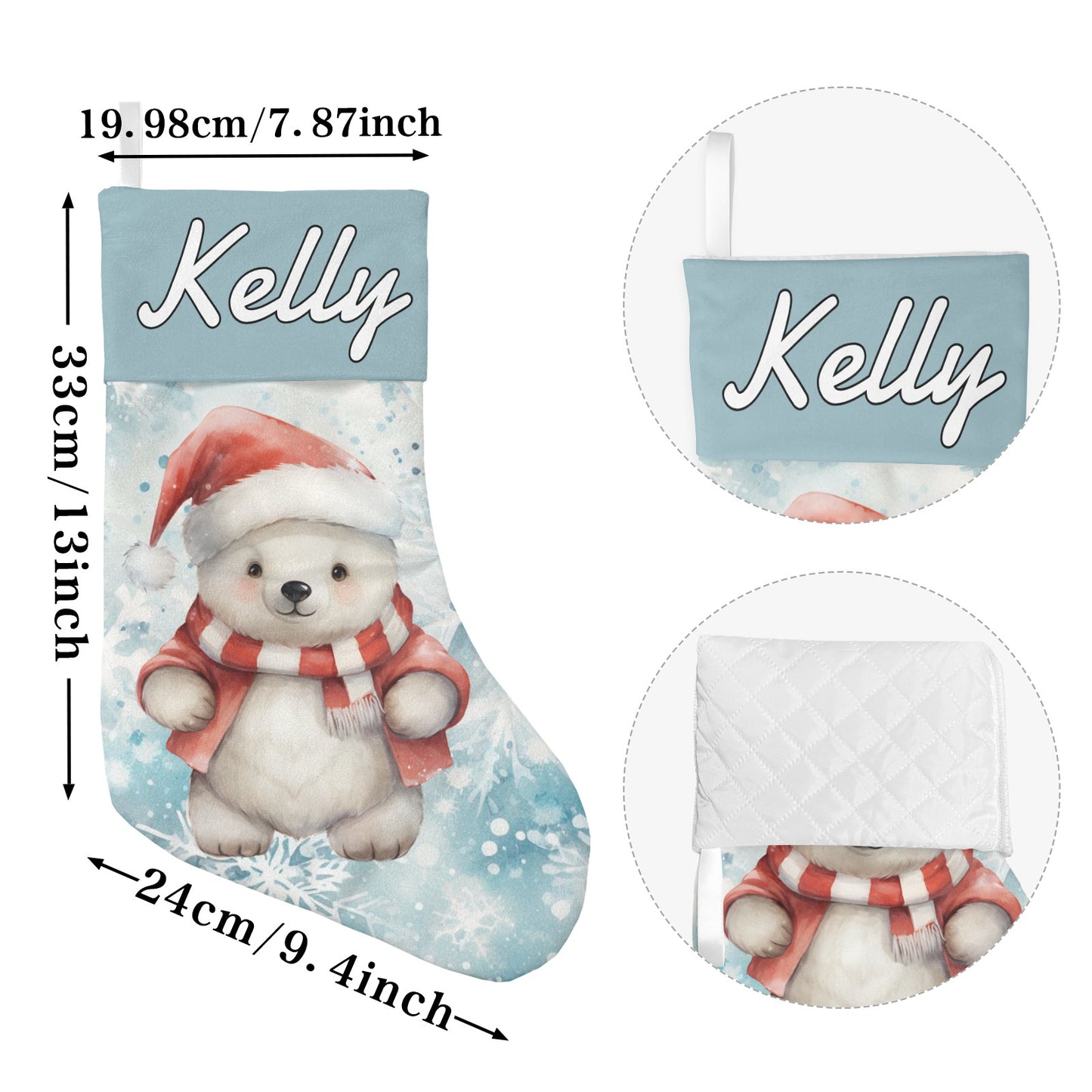 Polar Bear Christmas Stocking Custom Name Santa Socks Gift